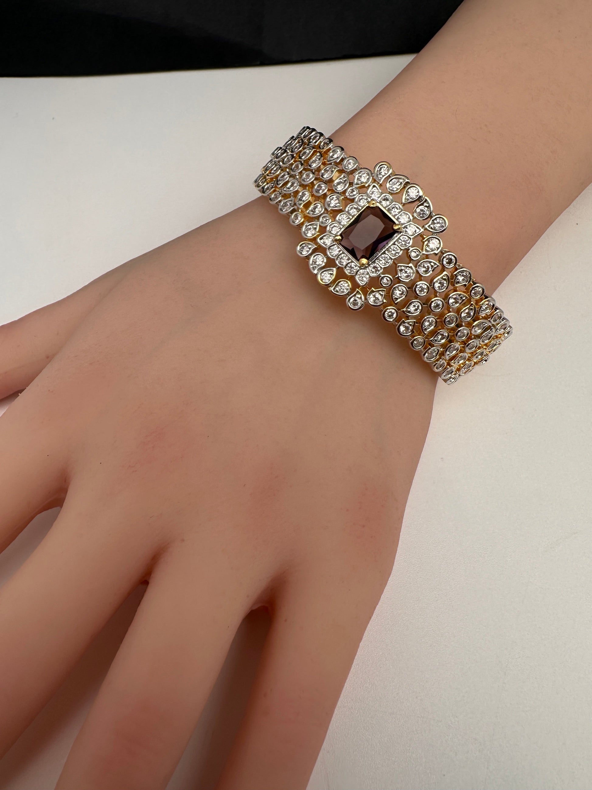 AD Diamond Openable Kada Bracelet - Purple