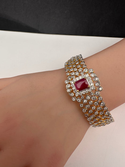 AD Diamond Openable Kada Bracelet - Red