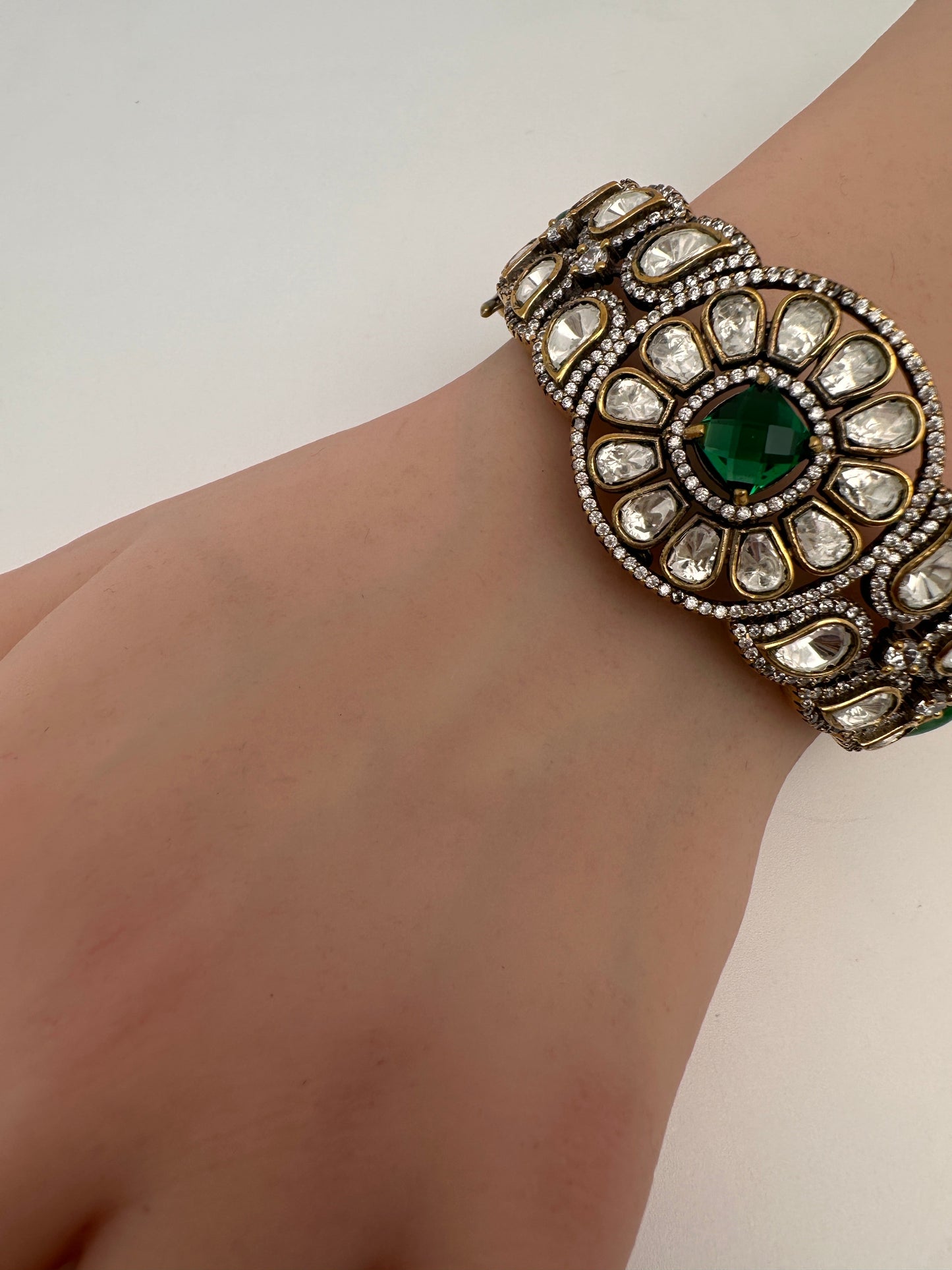 Kundan Color Stone Openable Kada Bracelet - Blue