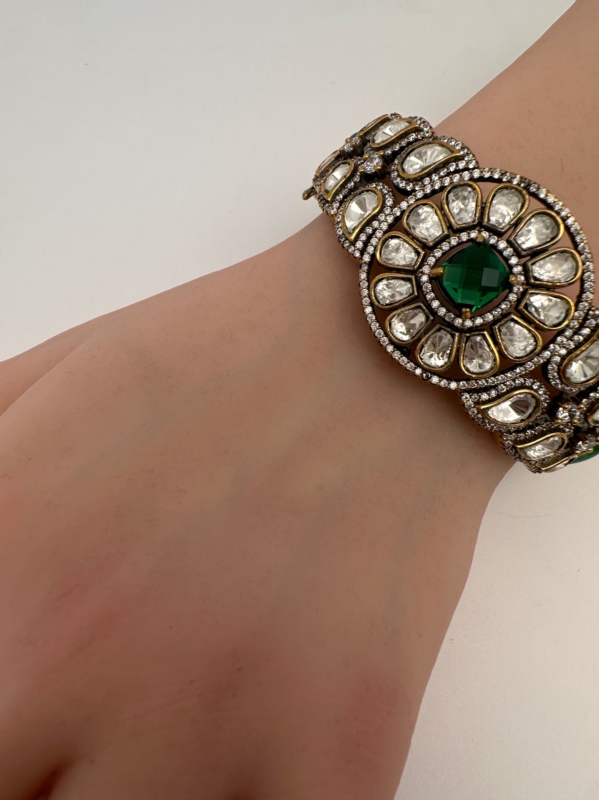 Kundan Color Stone Openable Kada Bracelet - Blue