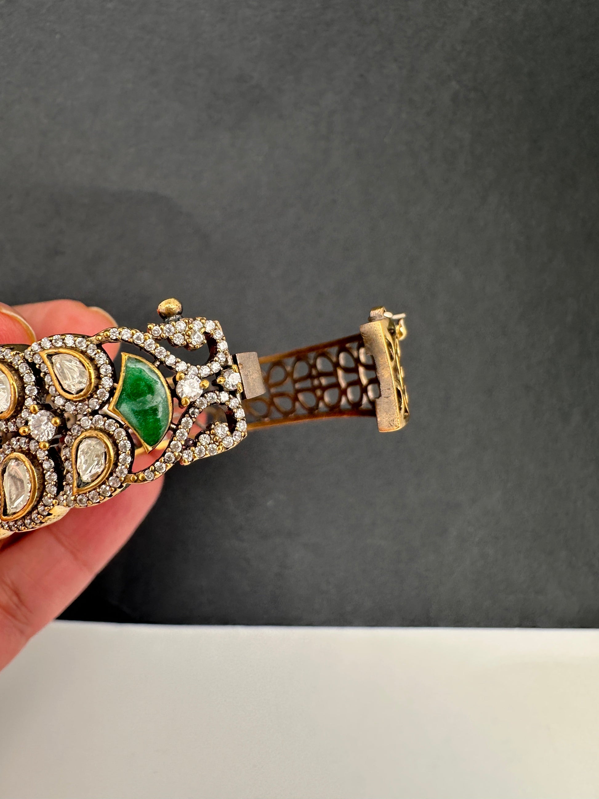 Kundan Color Stone Openable Kada Bracelet - Blue