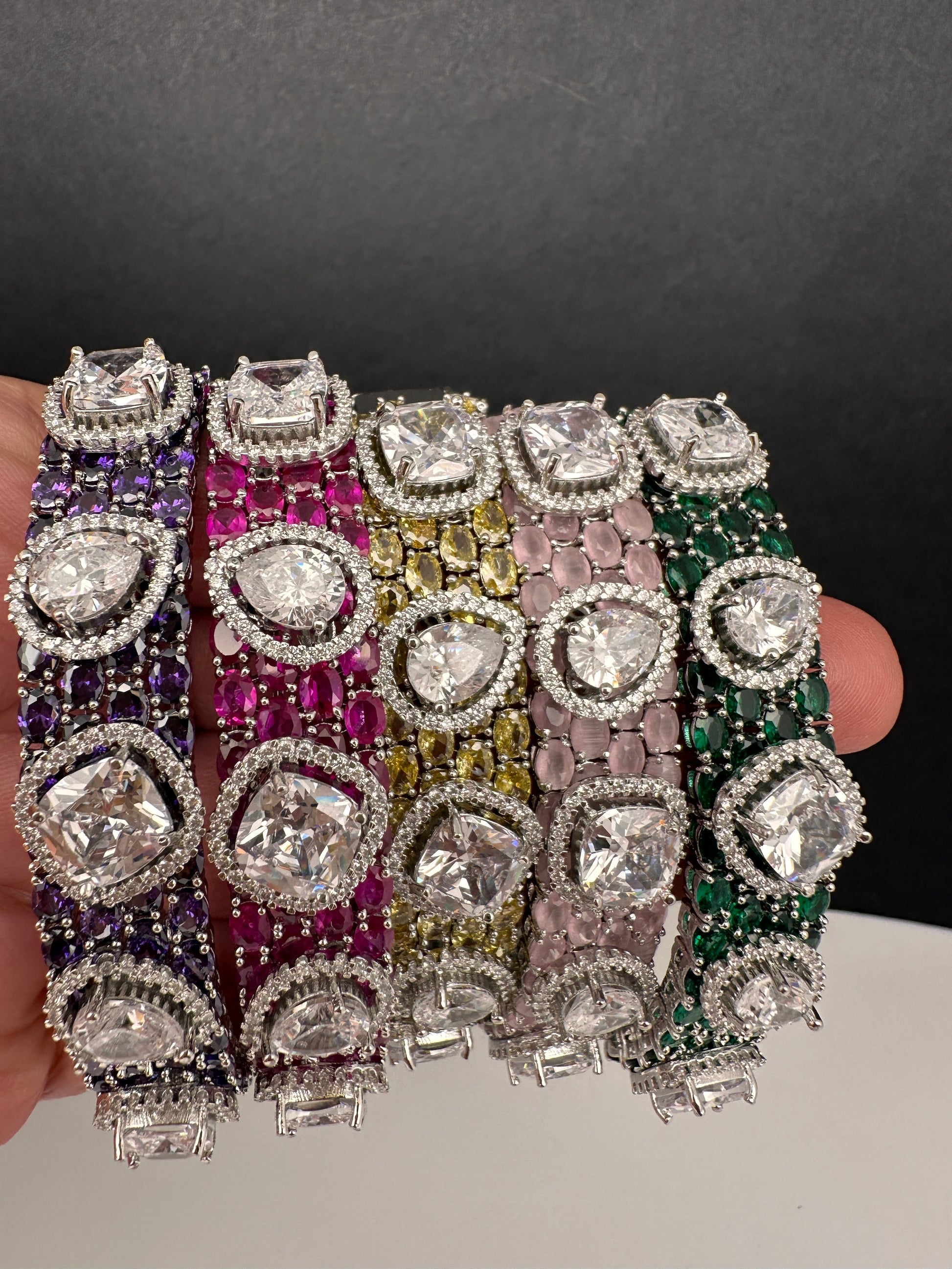 Moissanite AD Color Stone Openable Silver Bracelet - Red