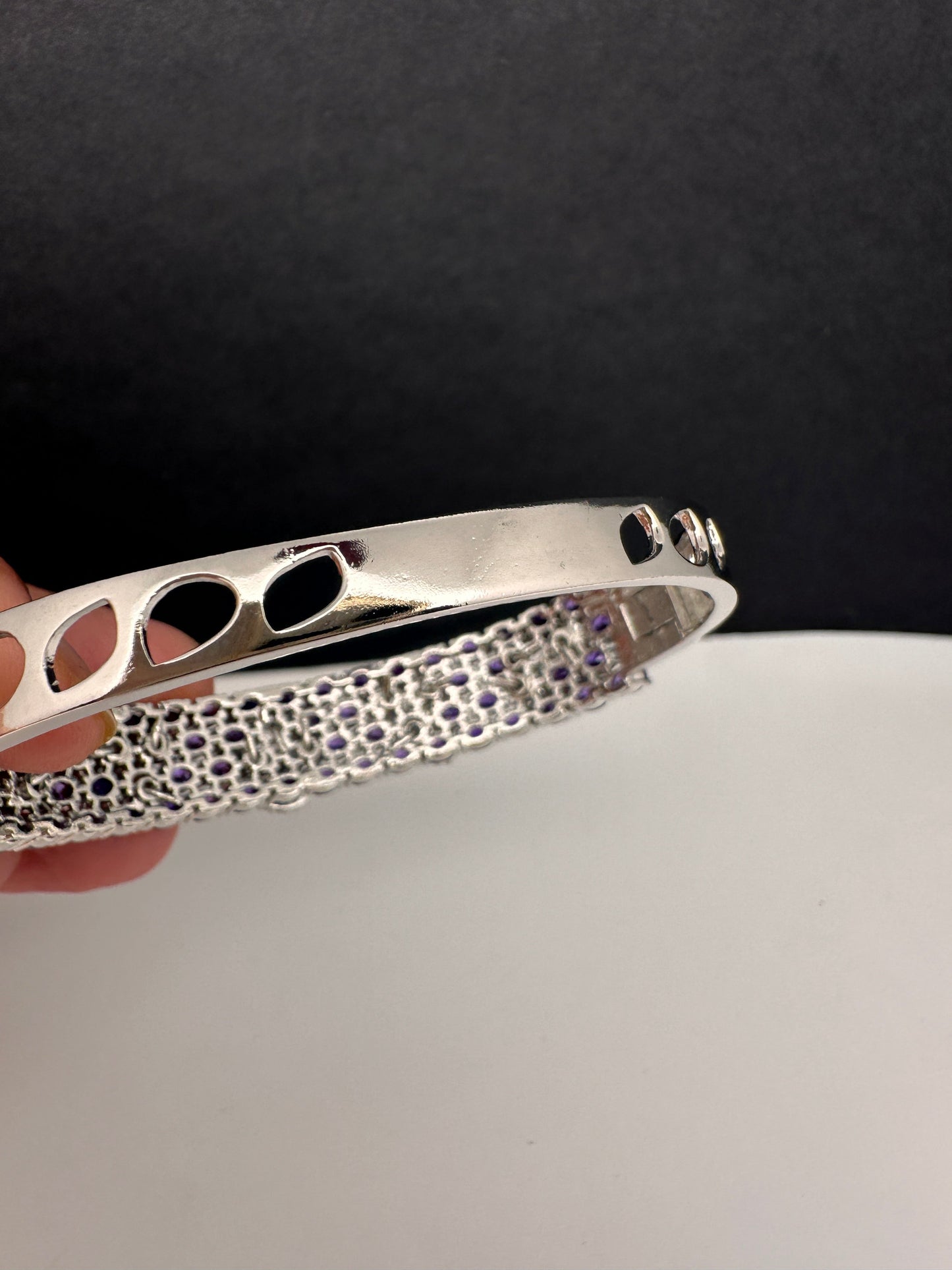 Moissanite AD Color Stone Openable Silver Bracelet - Red