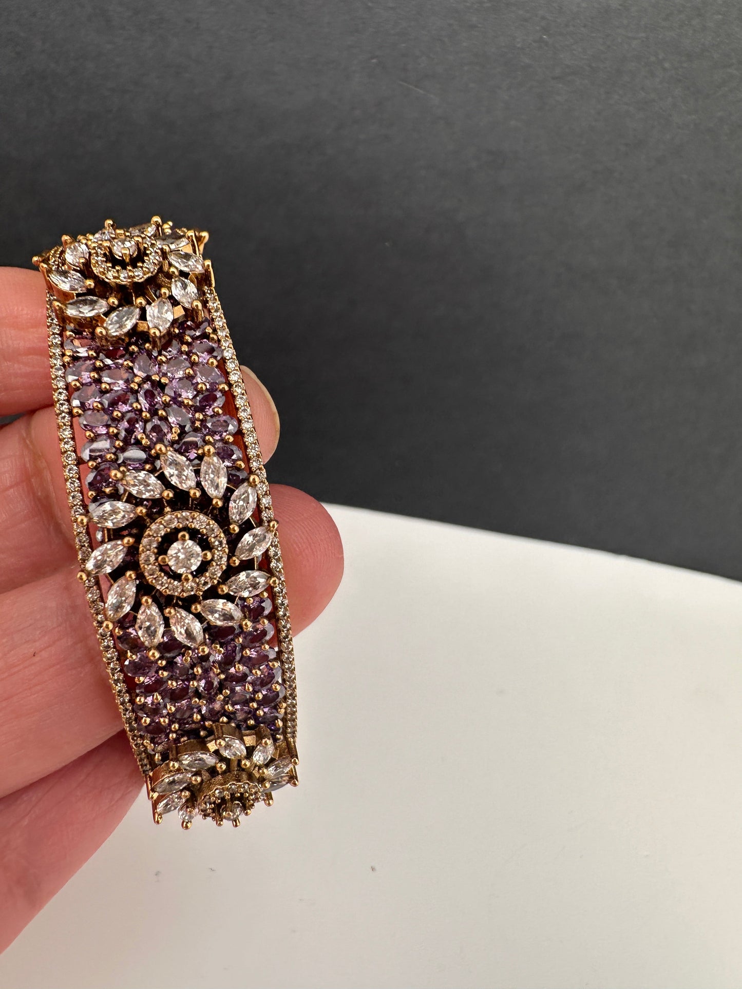 AD Color Stone Openable Matte Bracelet - Purple