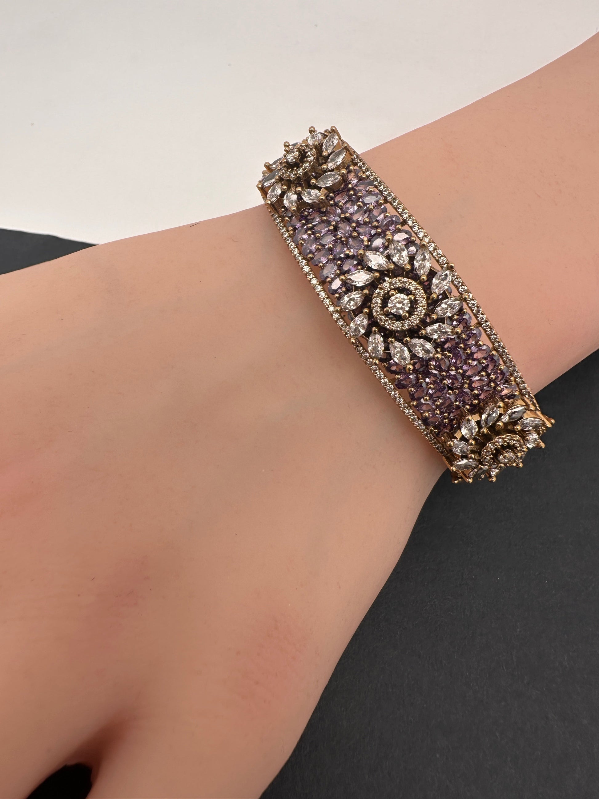 AD Color Stone Openable Matte Bracelet - Purple