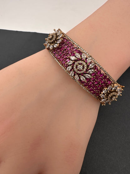 AD Color Stone Openable Matte Bracelet - Red