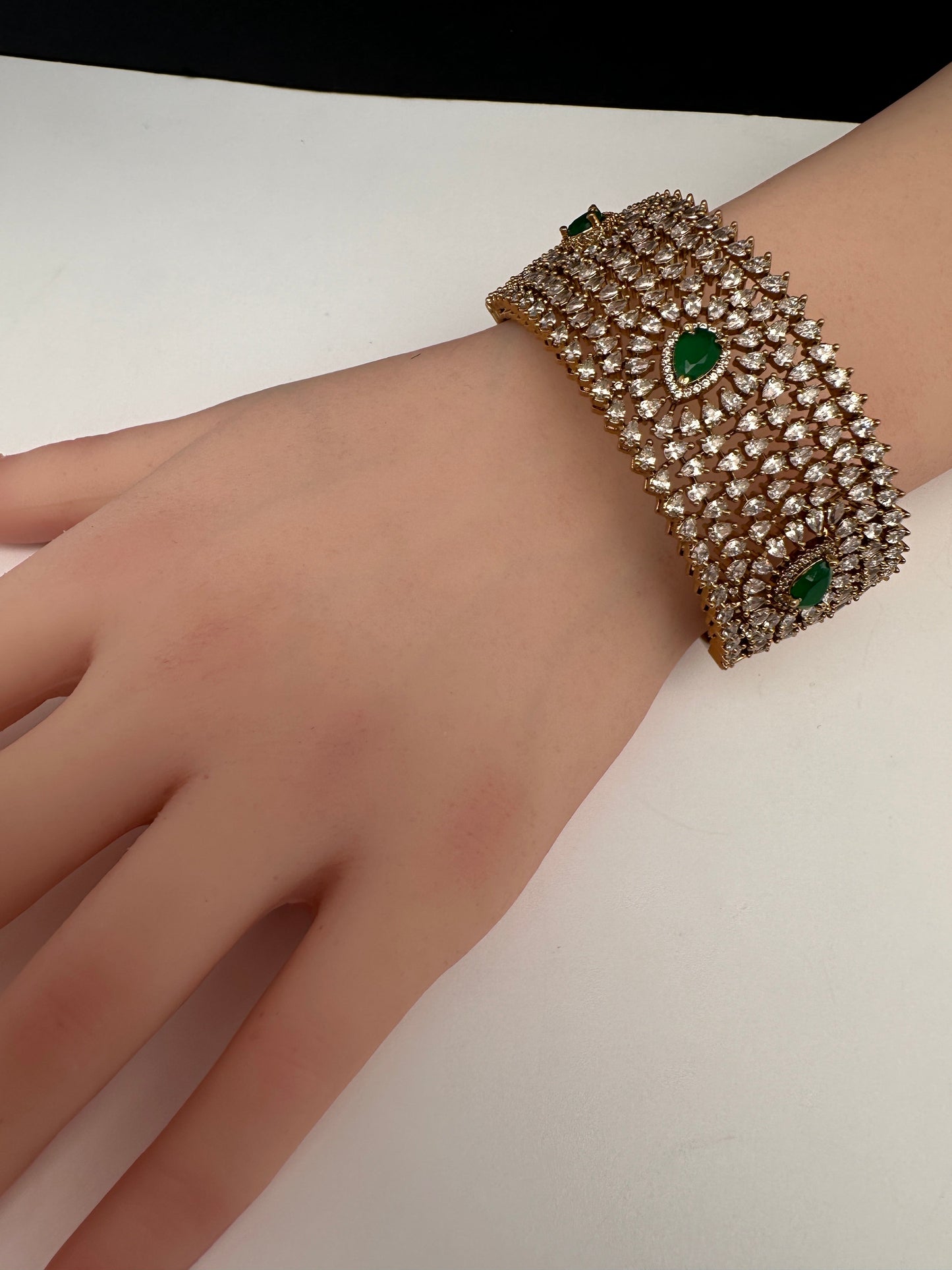 AD Color Stone Openable Matte Kada Bracelet - Green