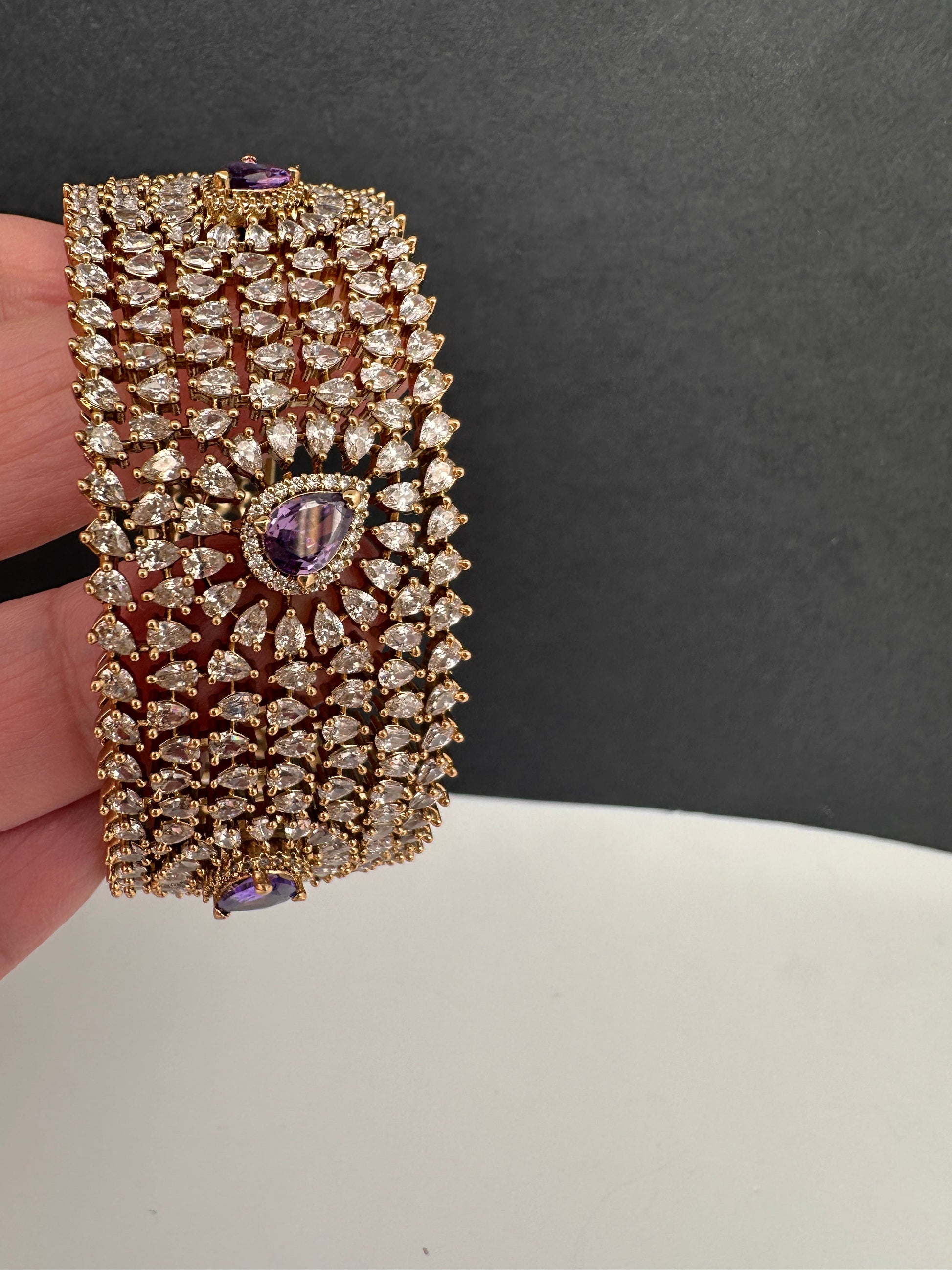 AD Color Stone Openable Matte Kada Bracelet - Purple