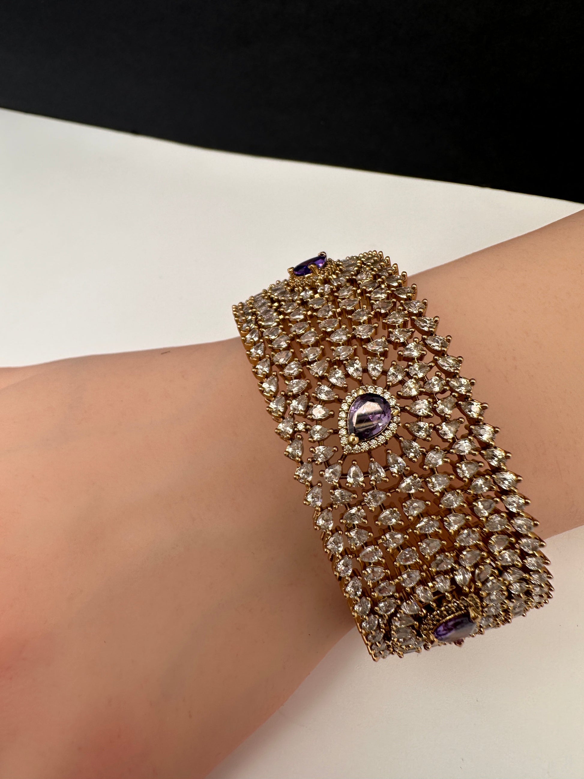 AD Color Stone Openable Matte Kada Bracelet - Purple
