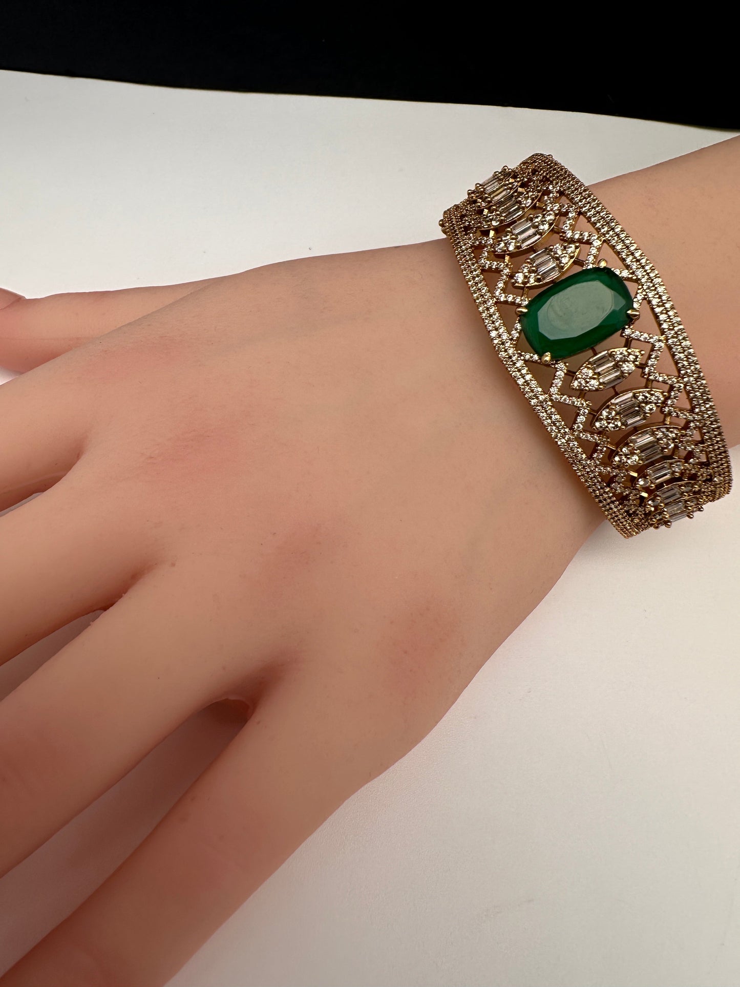 AD Color Stone Openable Matte Kada Bracelet - Green