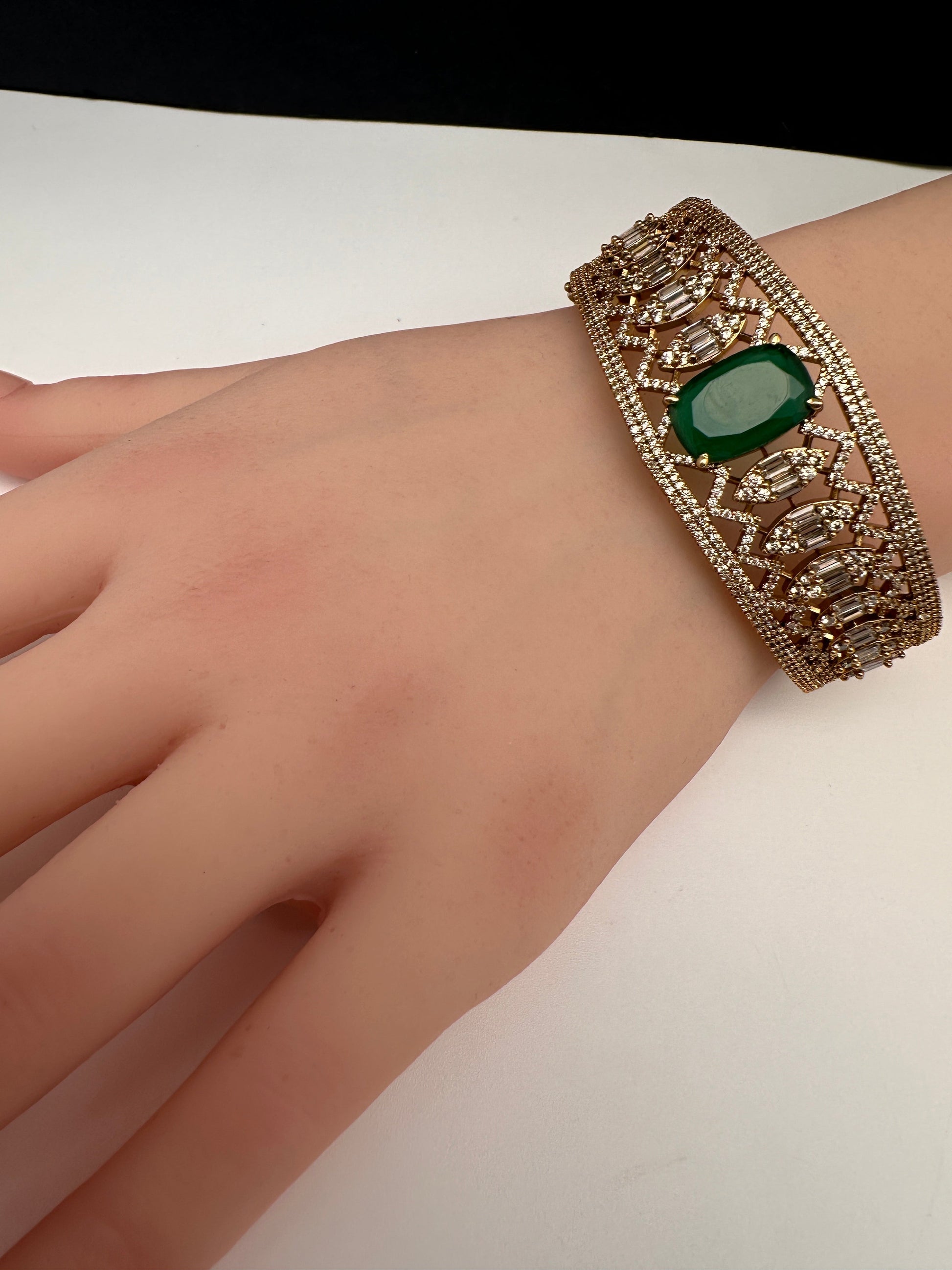 AD Color Stone Openable Matte Kada Bracelet - Green