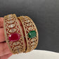 AD Color Stone Openable Matte Kada Bracelet - Red