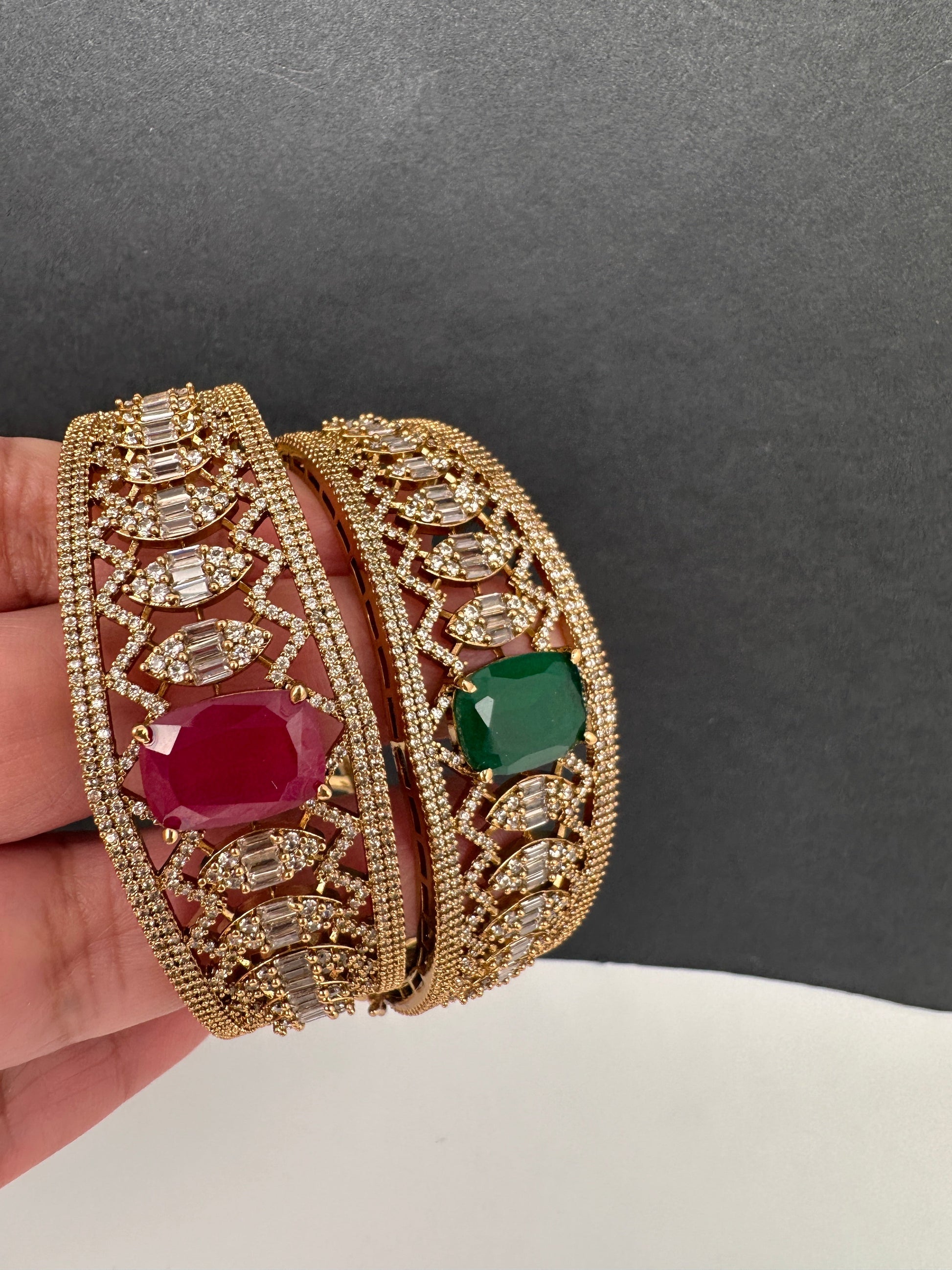 AD Color Stone Openable Matte Kada Bracelet - Red