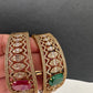 AD Color Stone Openable Matte Kada Bracelet - Red
