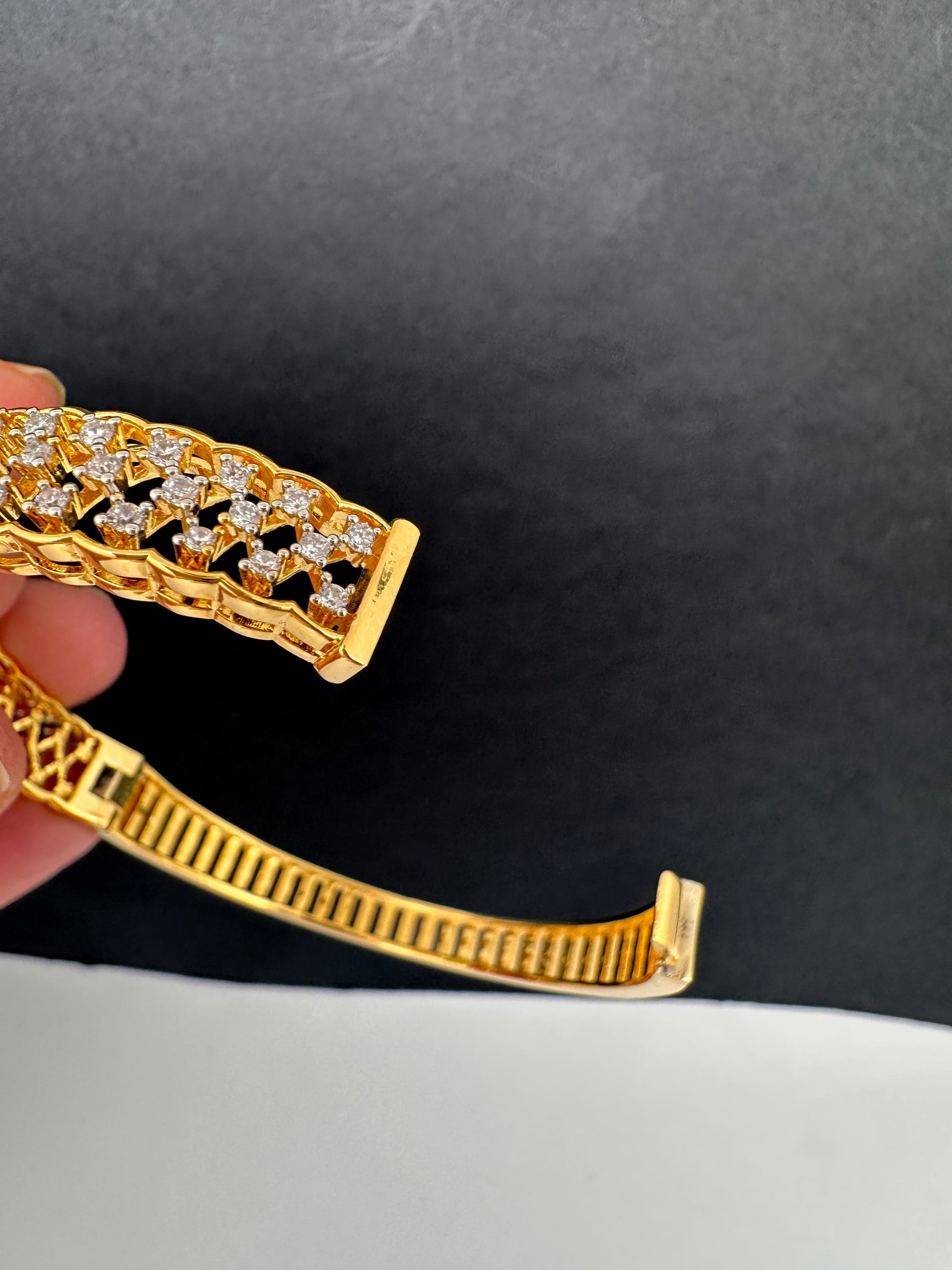 AD Diamond Openable Kada Bracelet - Green