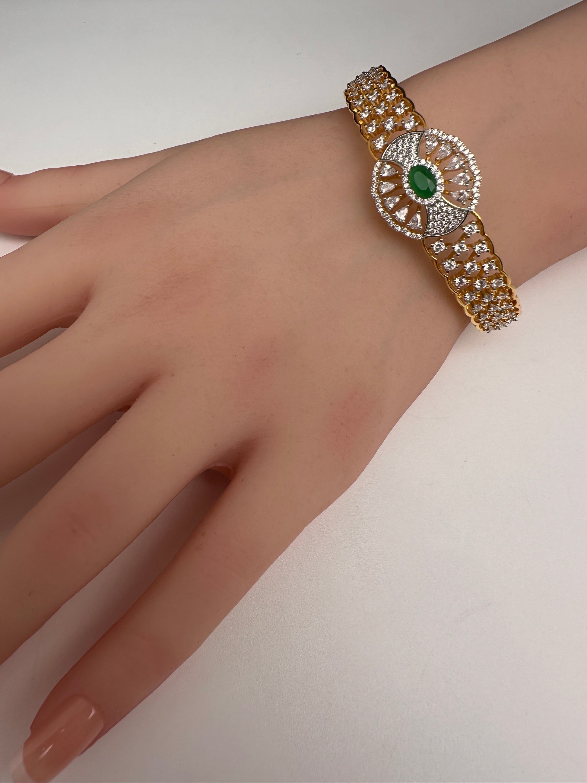 AD Diamond Openable Kada Bracelet - Green