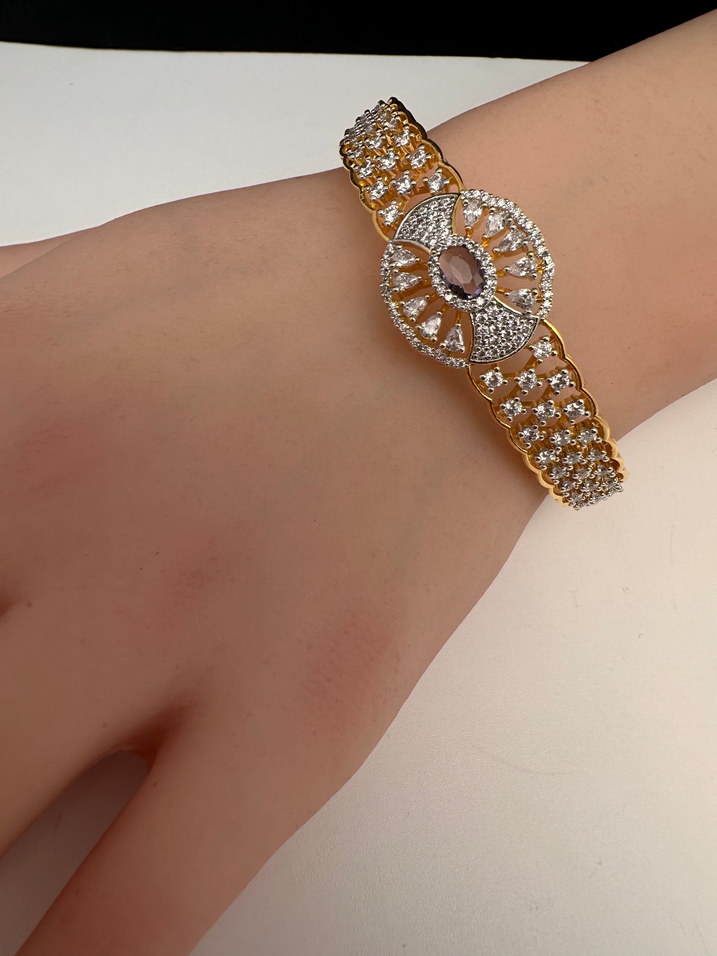 AD Diamond Openable Kada Bracelet - Purple