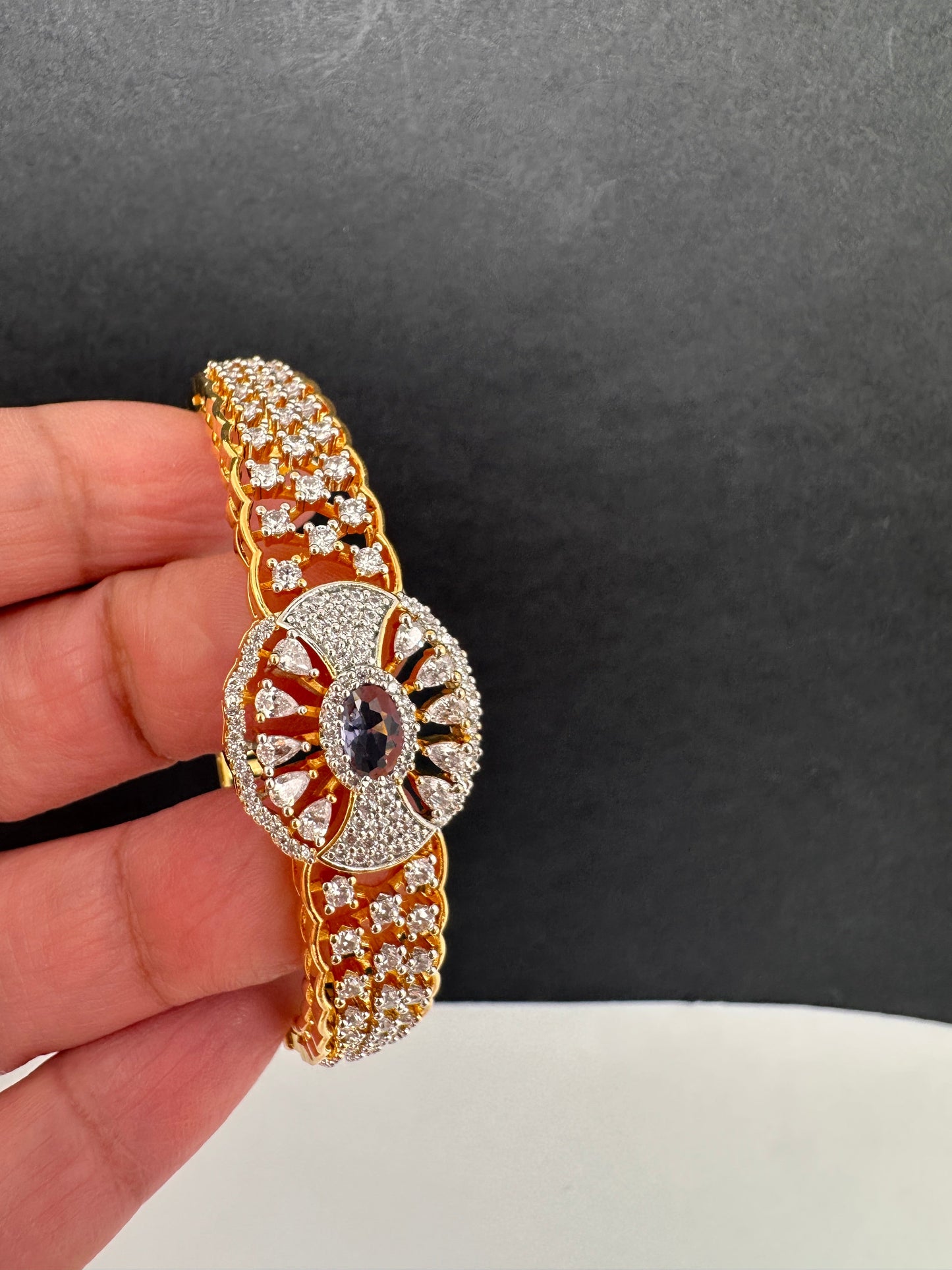 AD Diamond Openable Kada Bracelet - Purple