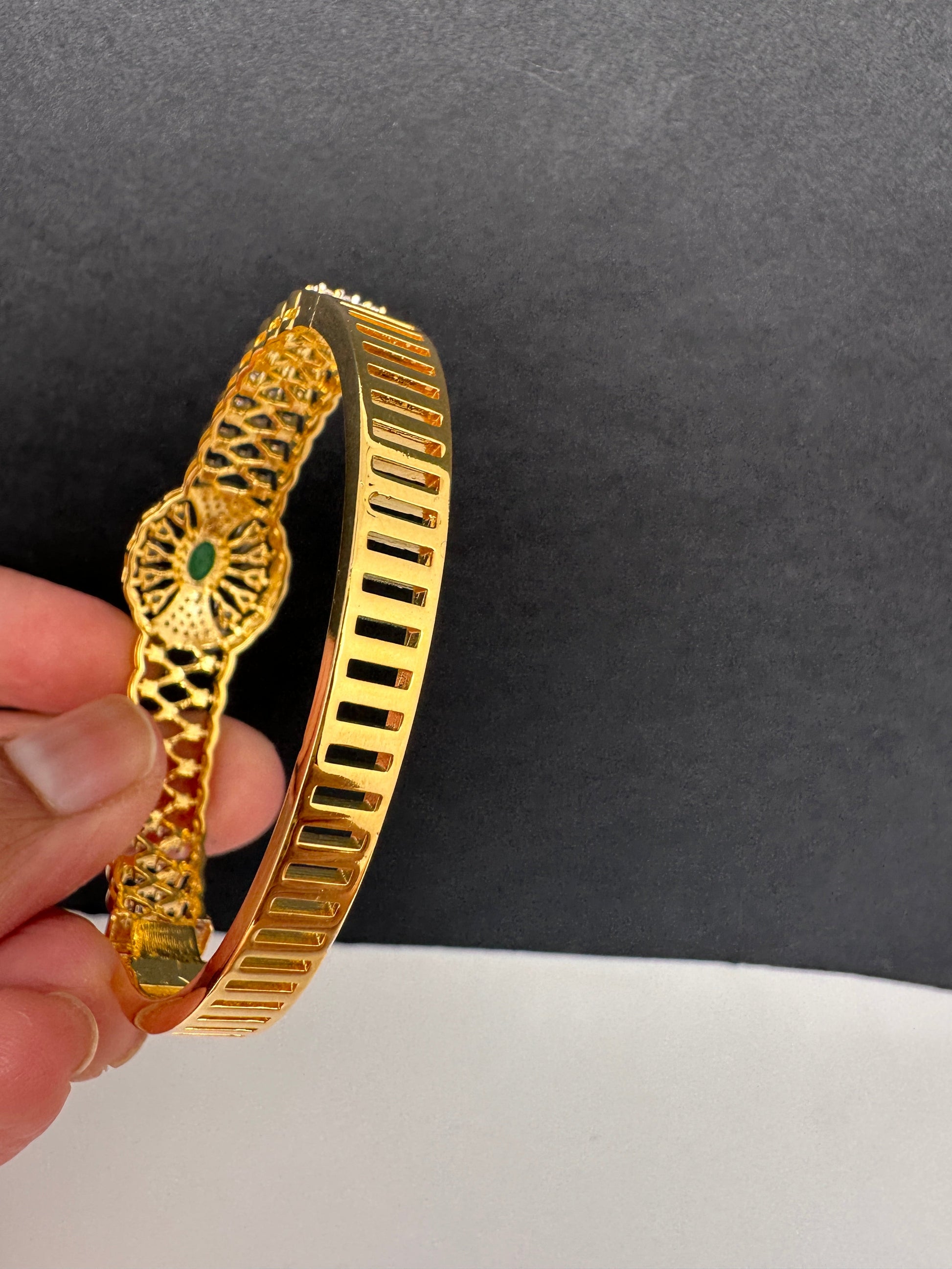 AD Diamond Openable Kada Bracelet - Purple