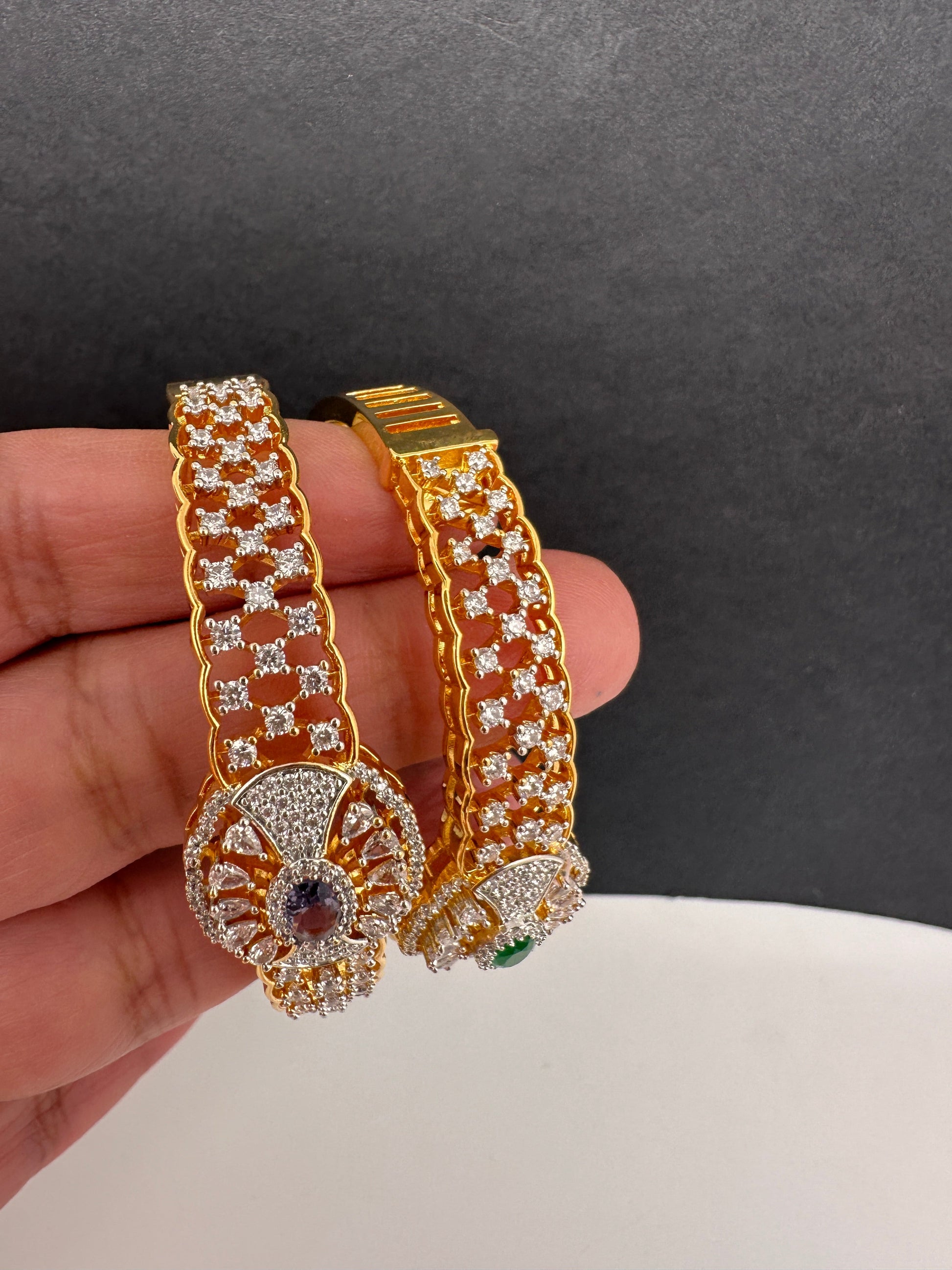 AD Diamond Openable Kada Bracelet - Purple
