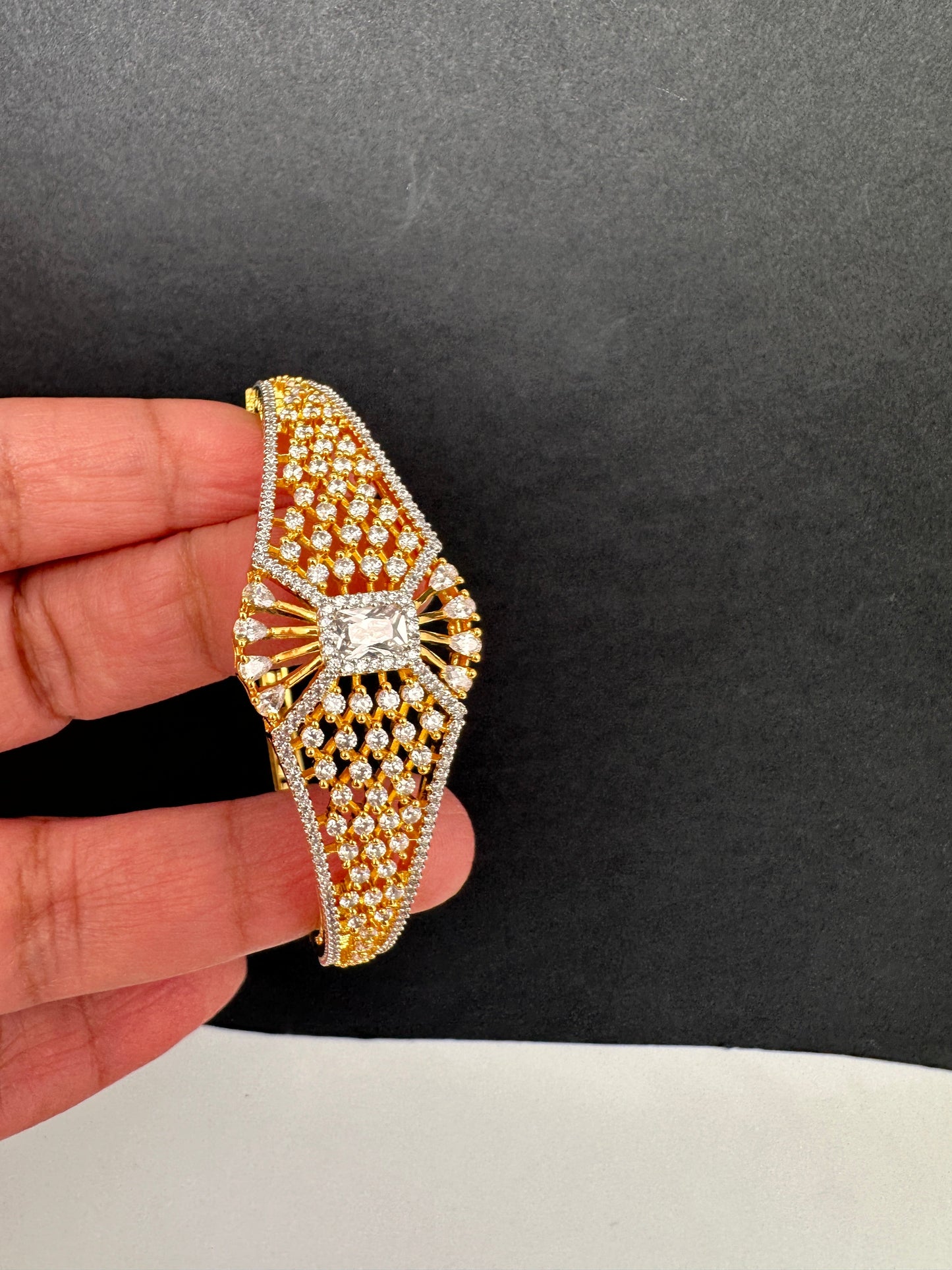 AD Diamond Openable Kada Bracelet - Clear