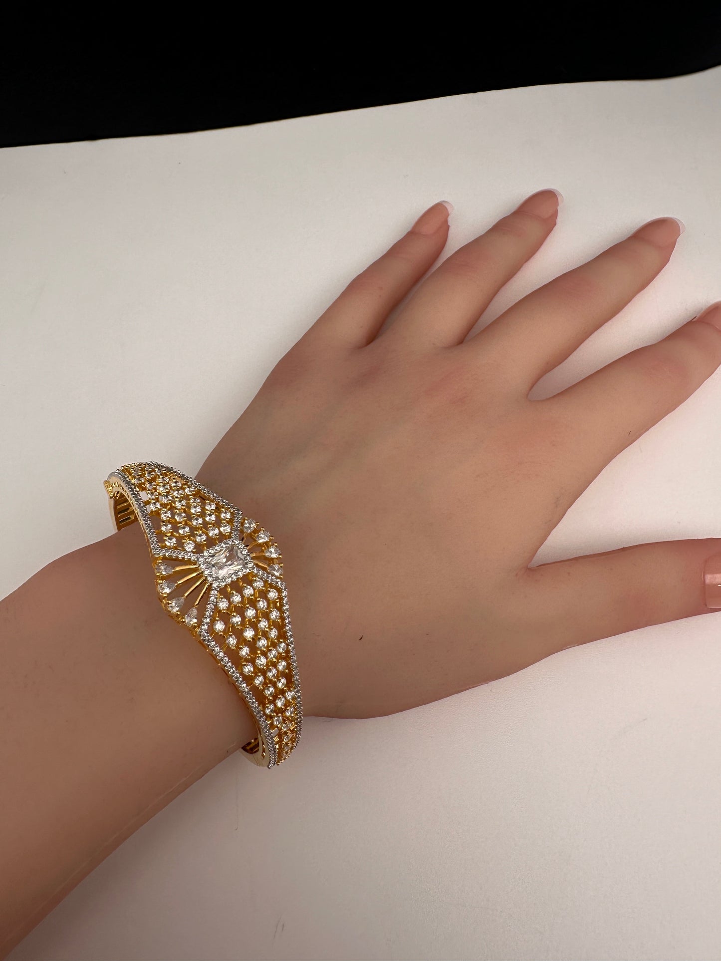 AD Diamond Openable Kada Bracelet - Clear