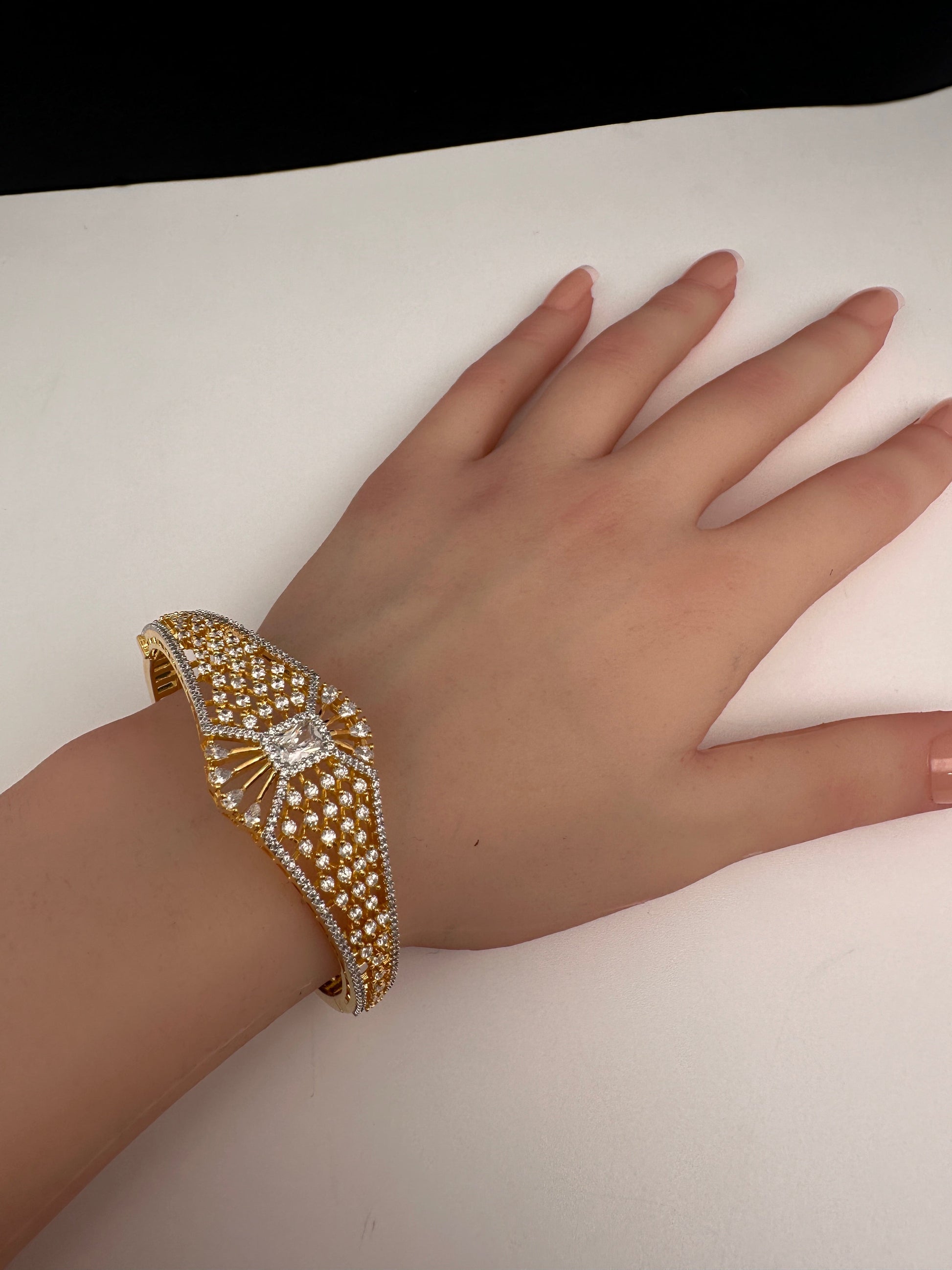 AD Diamond Openable Kada Bracelet - Clear