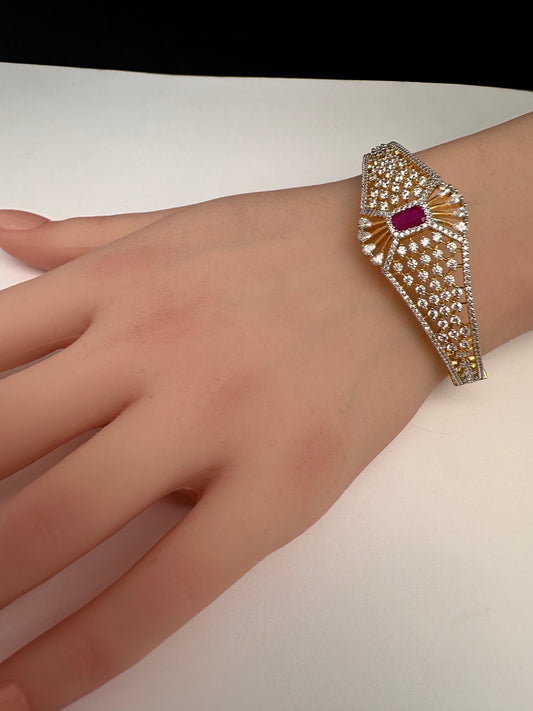 AD Diamond Openable Kada Bracelet - Red