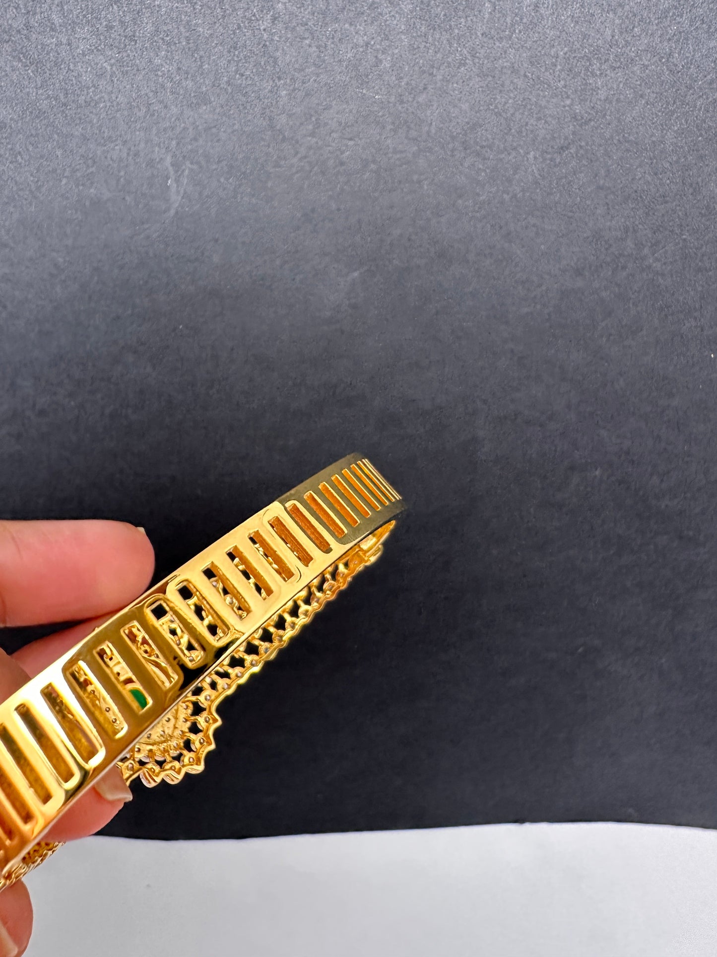 AD Diamond Openable Kada Bracelet - Green