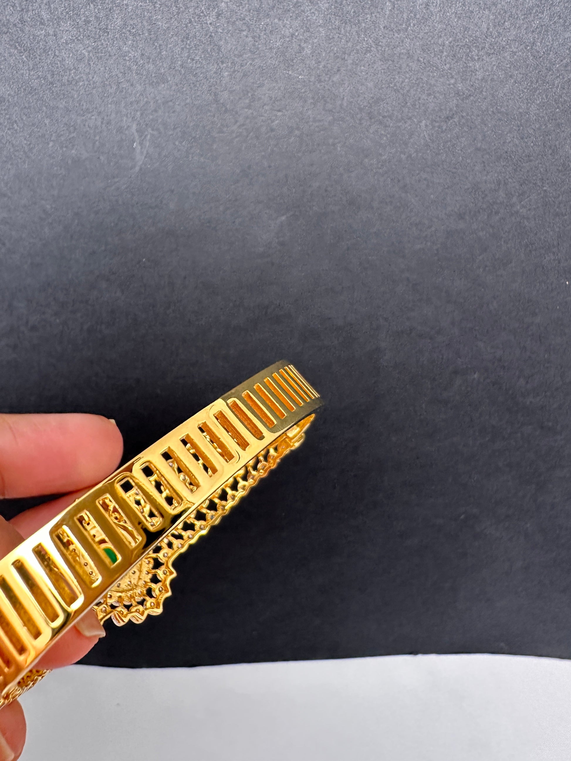 AD Diamond Openable Kada Bracelet - Green