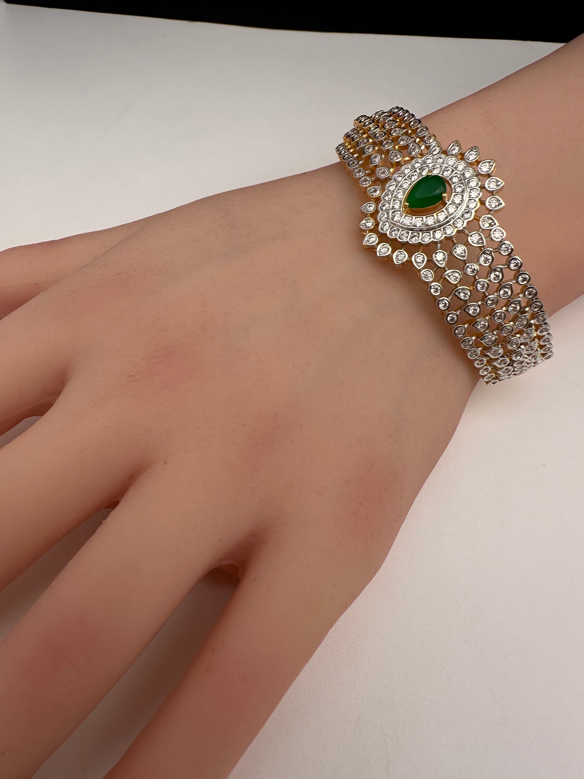 AD Diamond Openable Kada Bracelet - Green