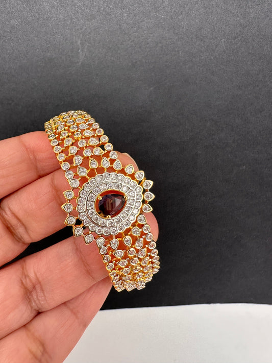 AD Diamond Openable Kada Bracelet - Purple