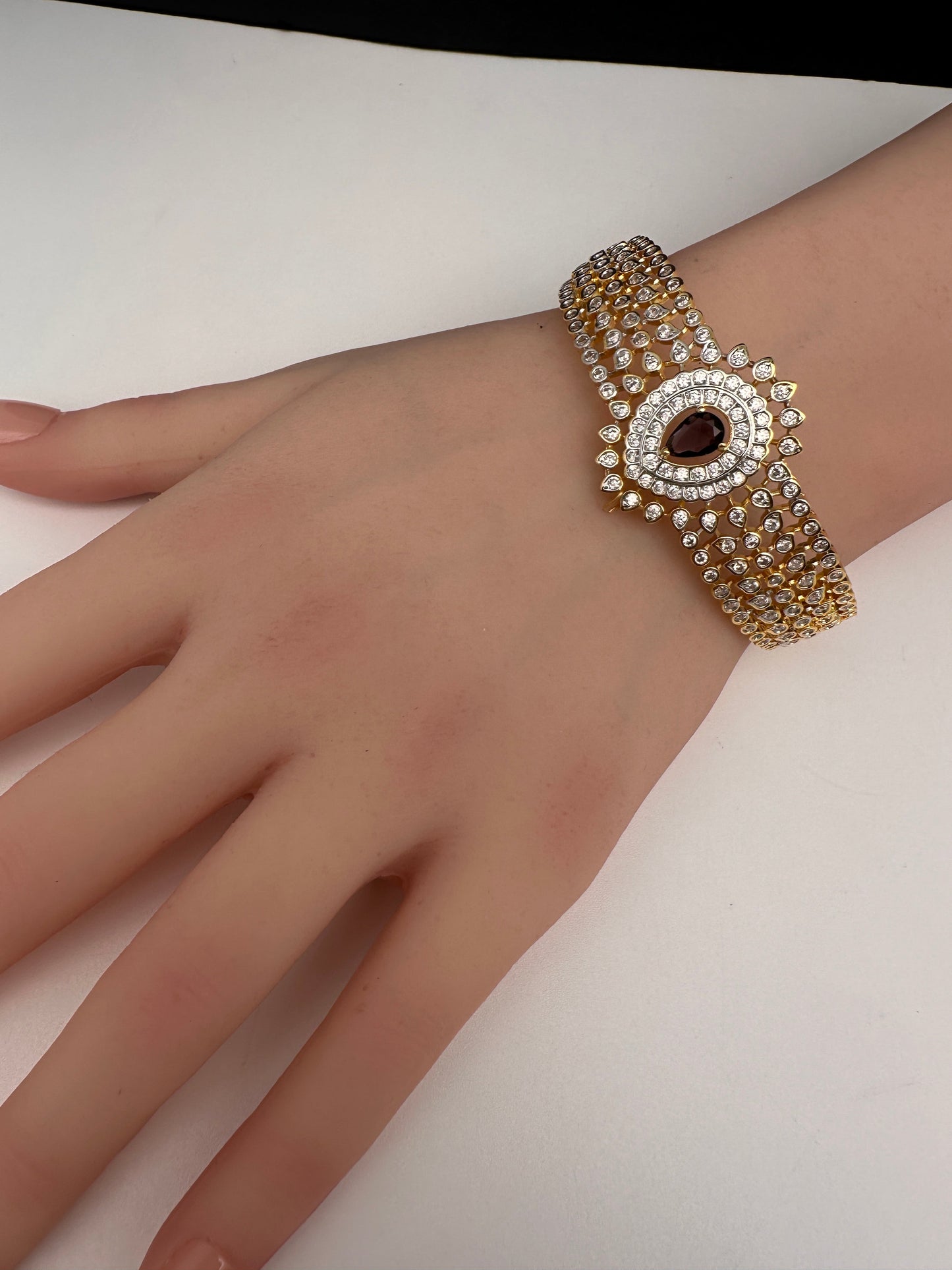AD Diamond Openable Kada Bracelet - Purple