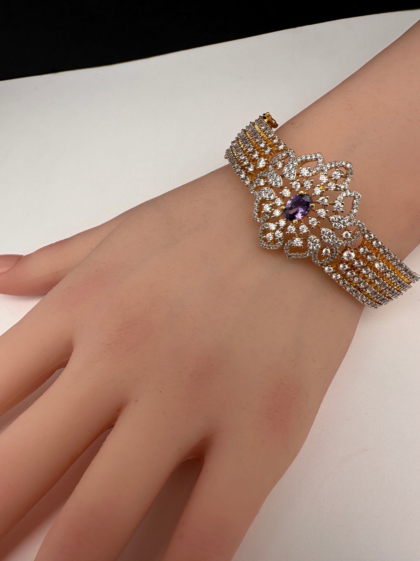 AD Diamond Openable Kada Bracelet - Green