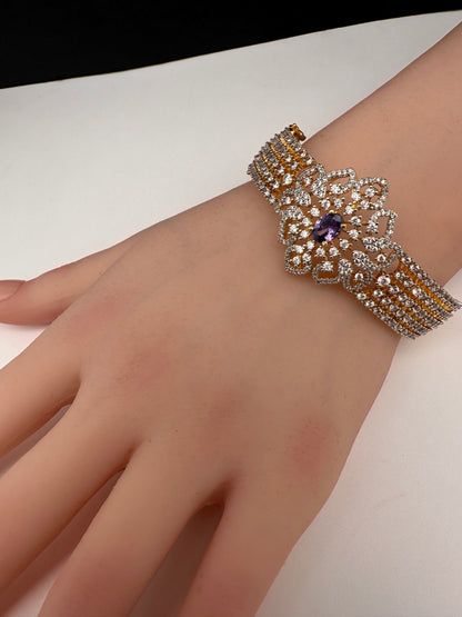 AD Diamond Openable Kada Bracelet - Green