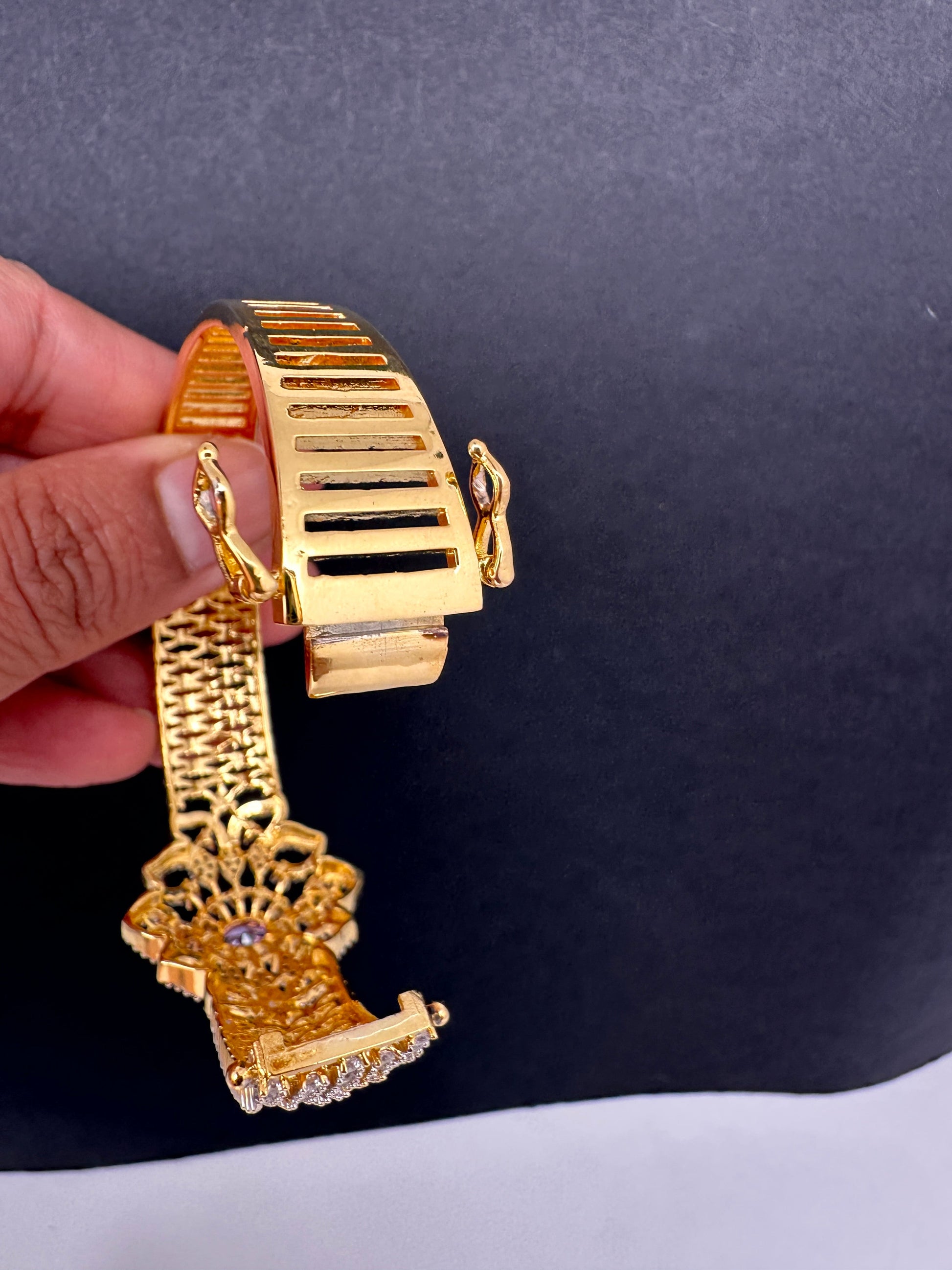 AD Diamond Openable Kada Bracelet - Purple