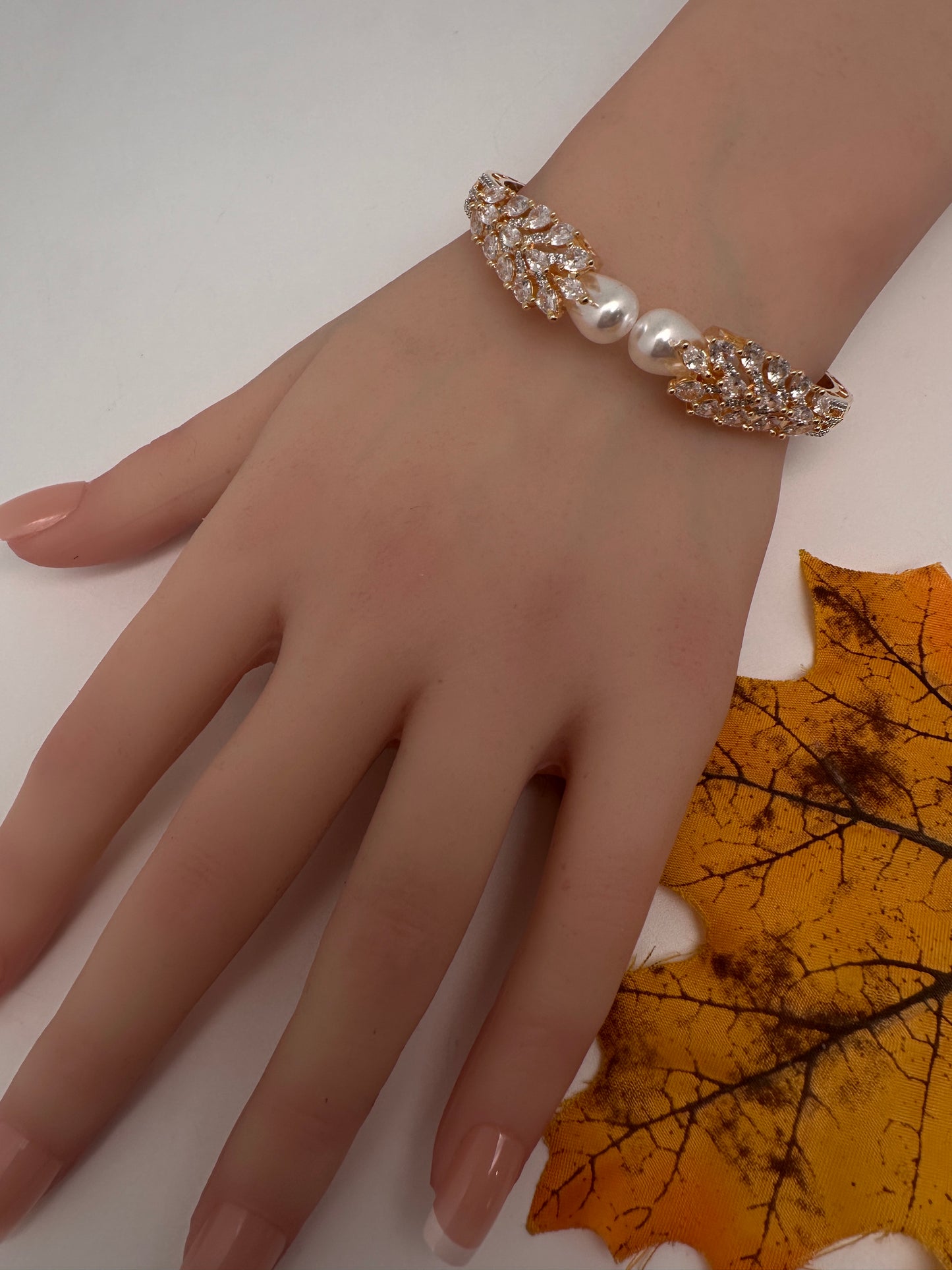 AD Diamond Pearl Openable Kada Bracelet - 