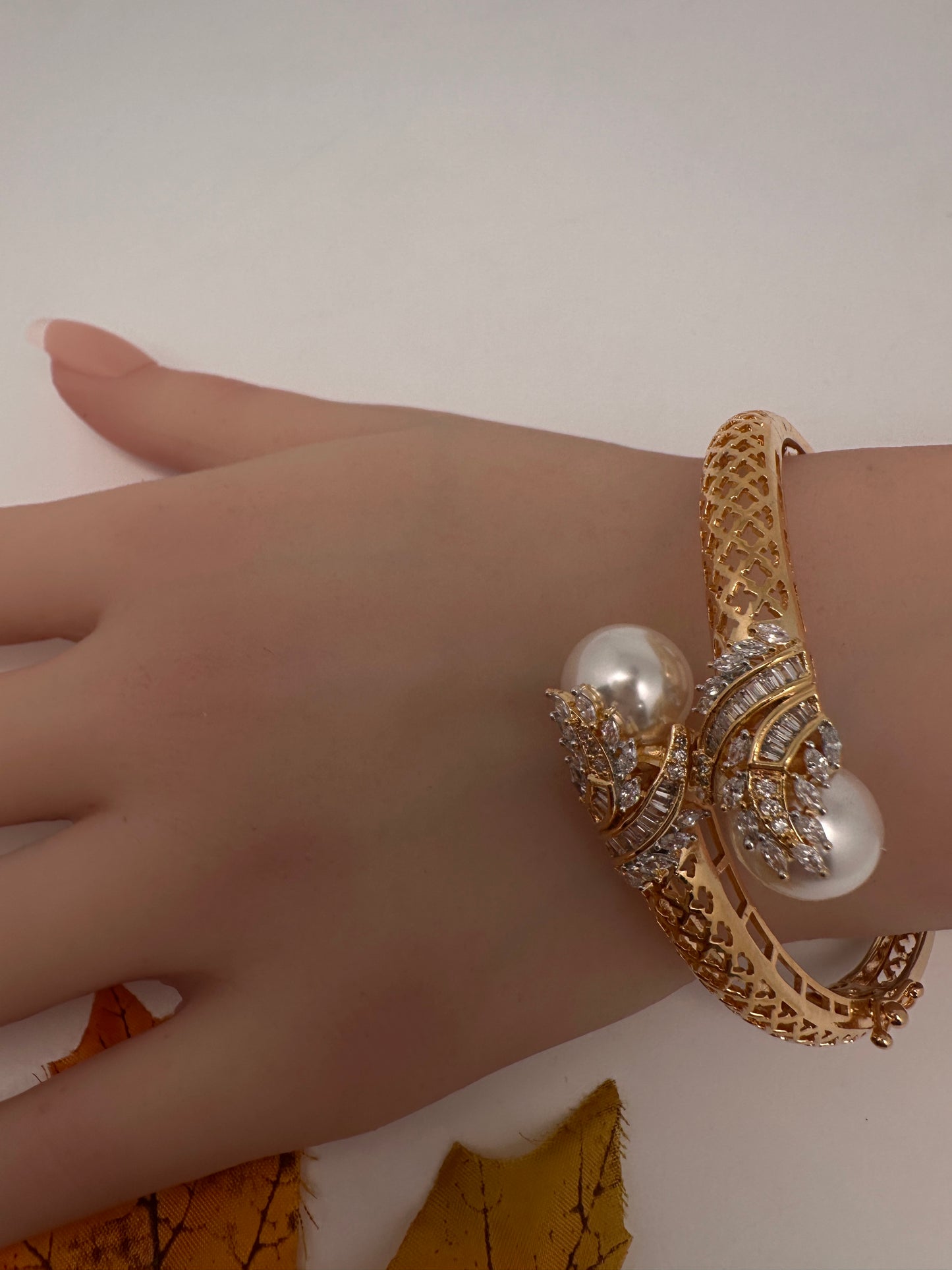 AD Diamond Pearl Openable Kada Bracelet - 