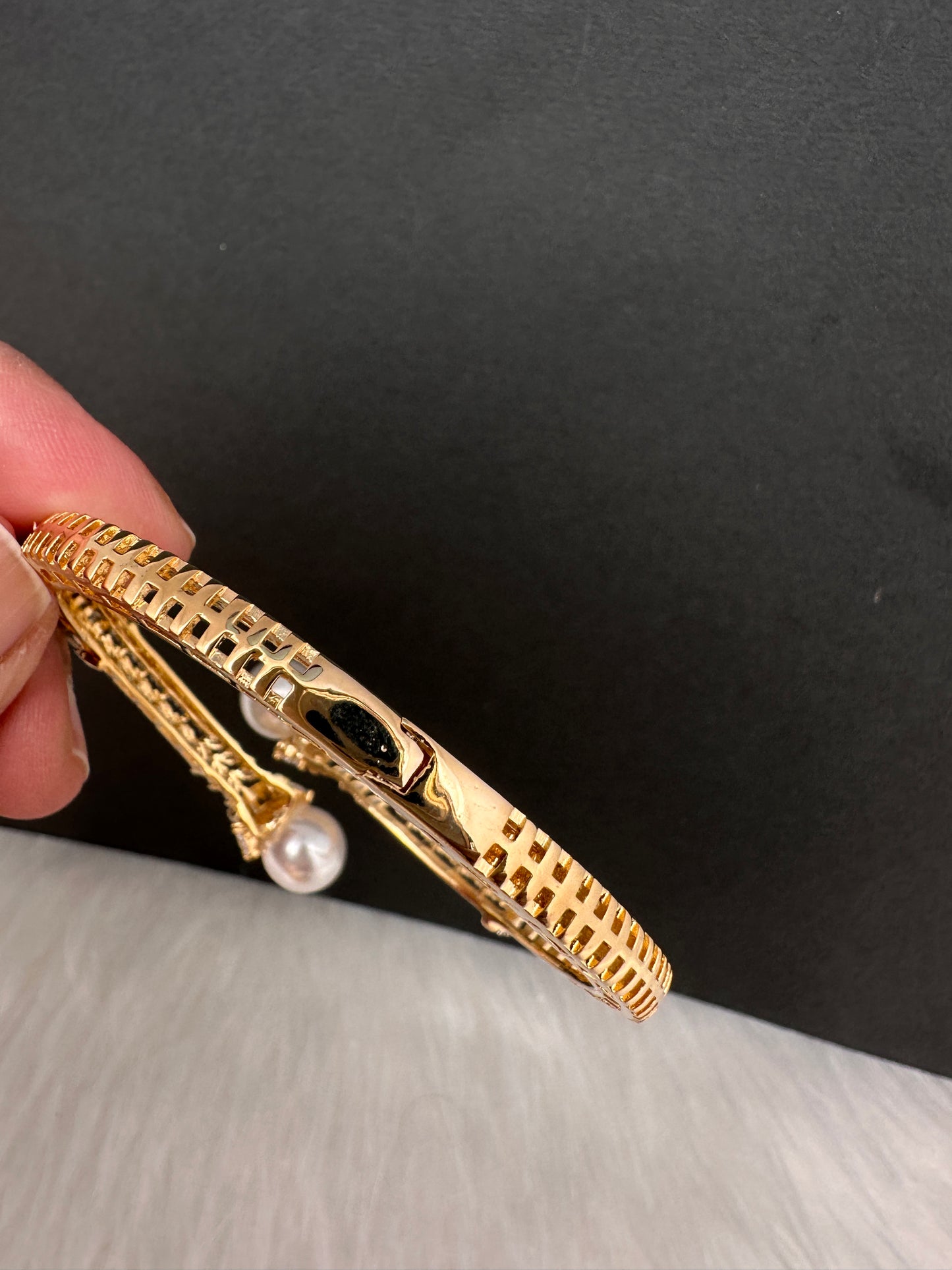 AD Diamond Pearl Openable Kada Bracelet - 