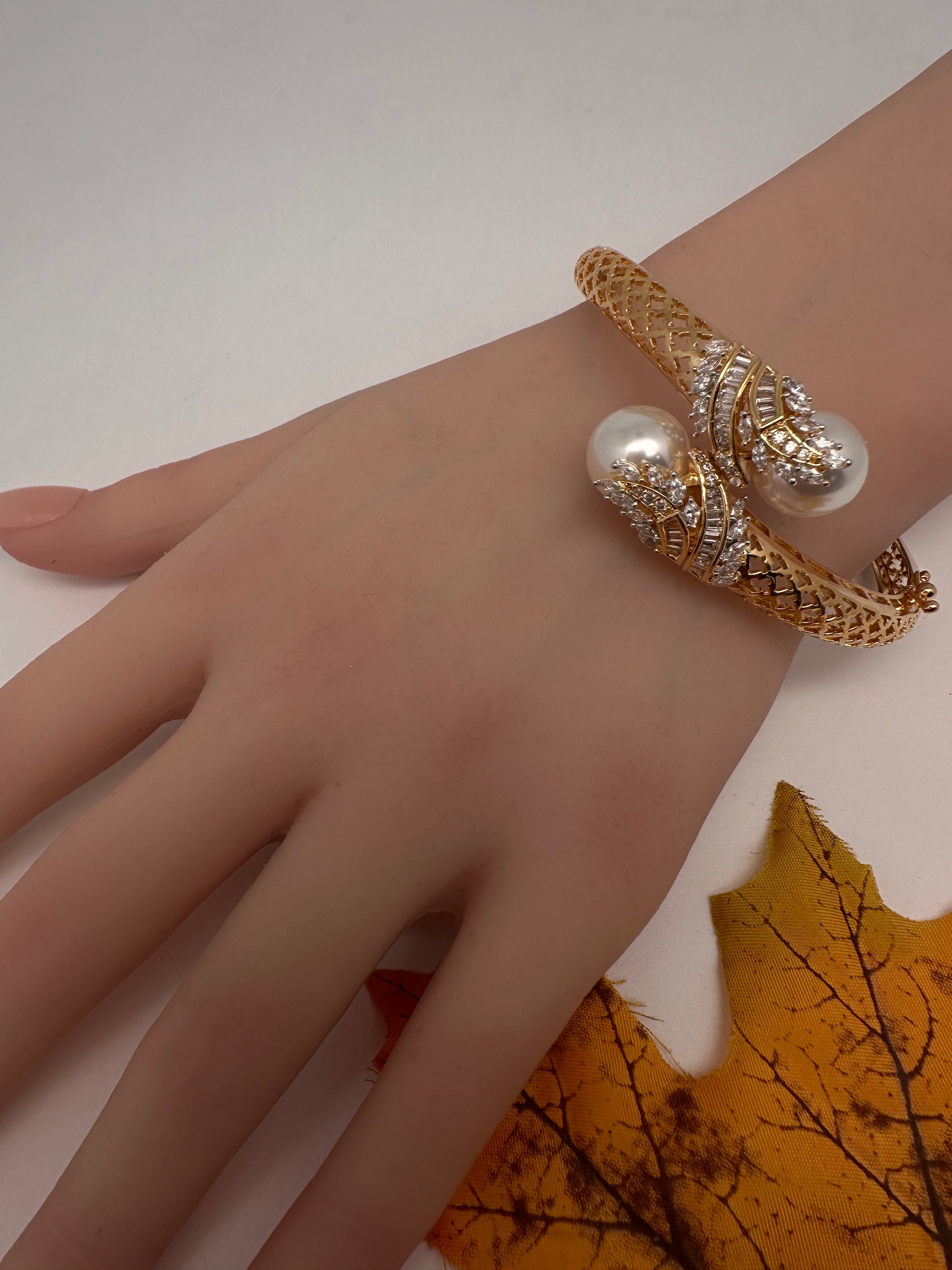 AD Diamond Pearl Openable Kada Bracelet - 