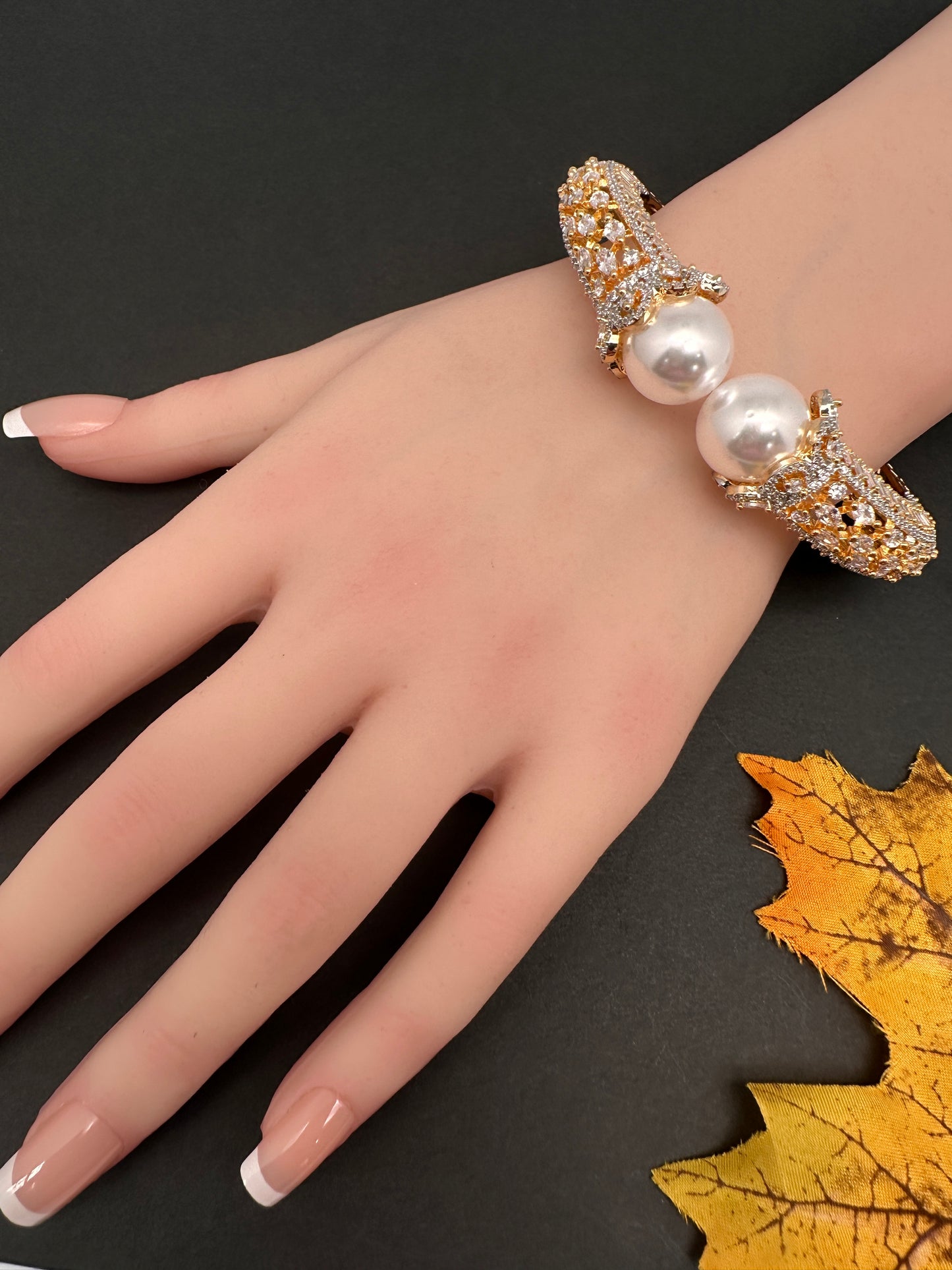 AD Diamond Pearl Openable Kada Bracelet - 