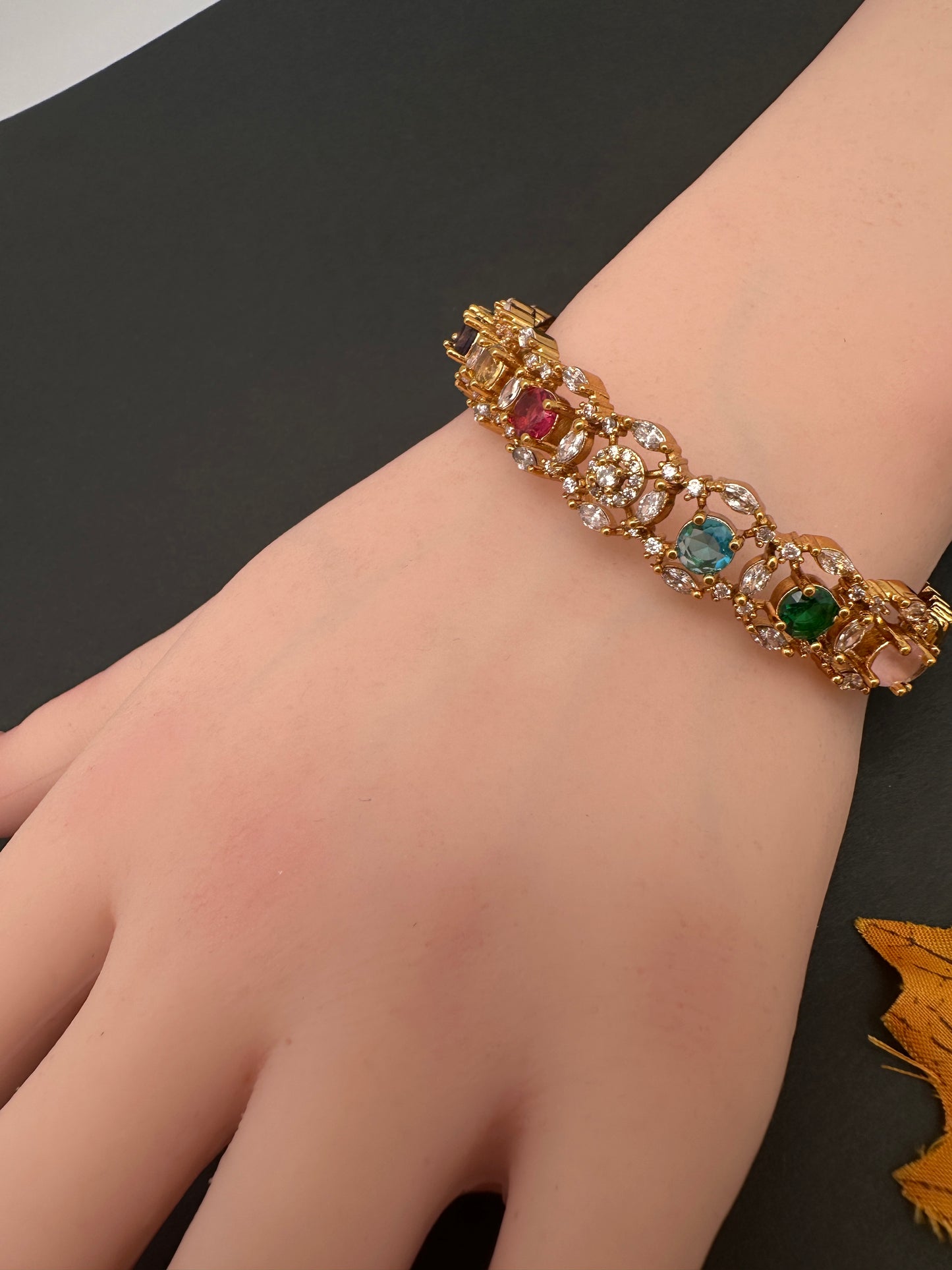 Navratan Multi Color Openable Kada Bracelet - 
