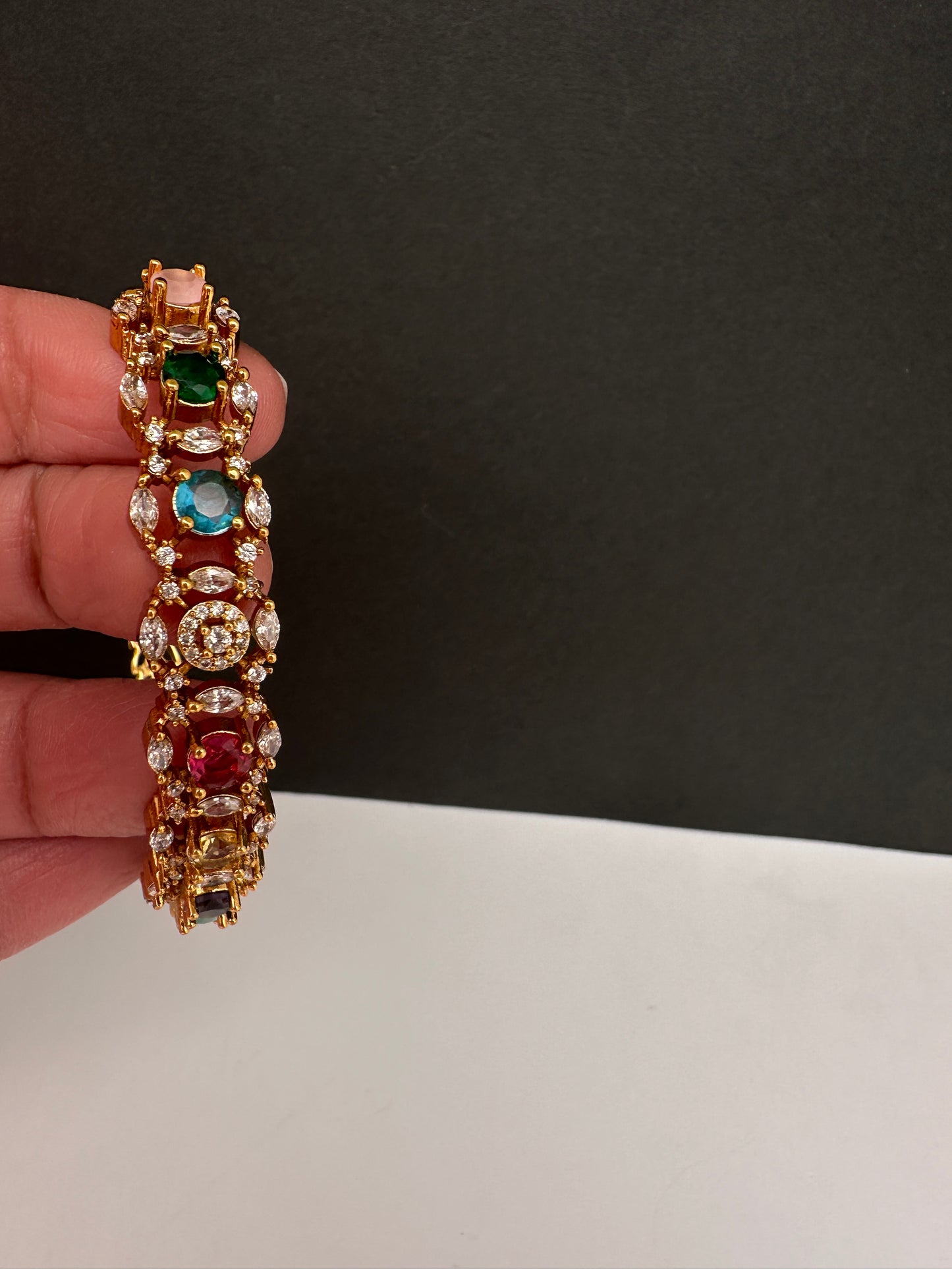Navratan Multi Color Openable Kada Bracelet - 