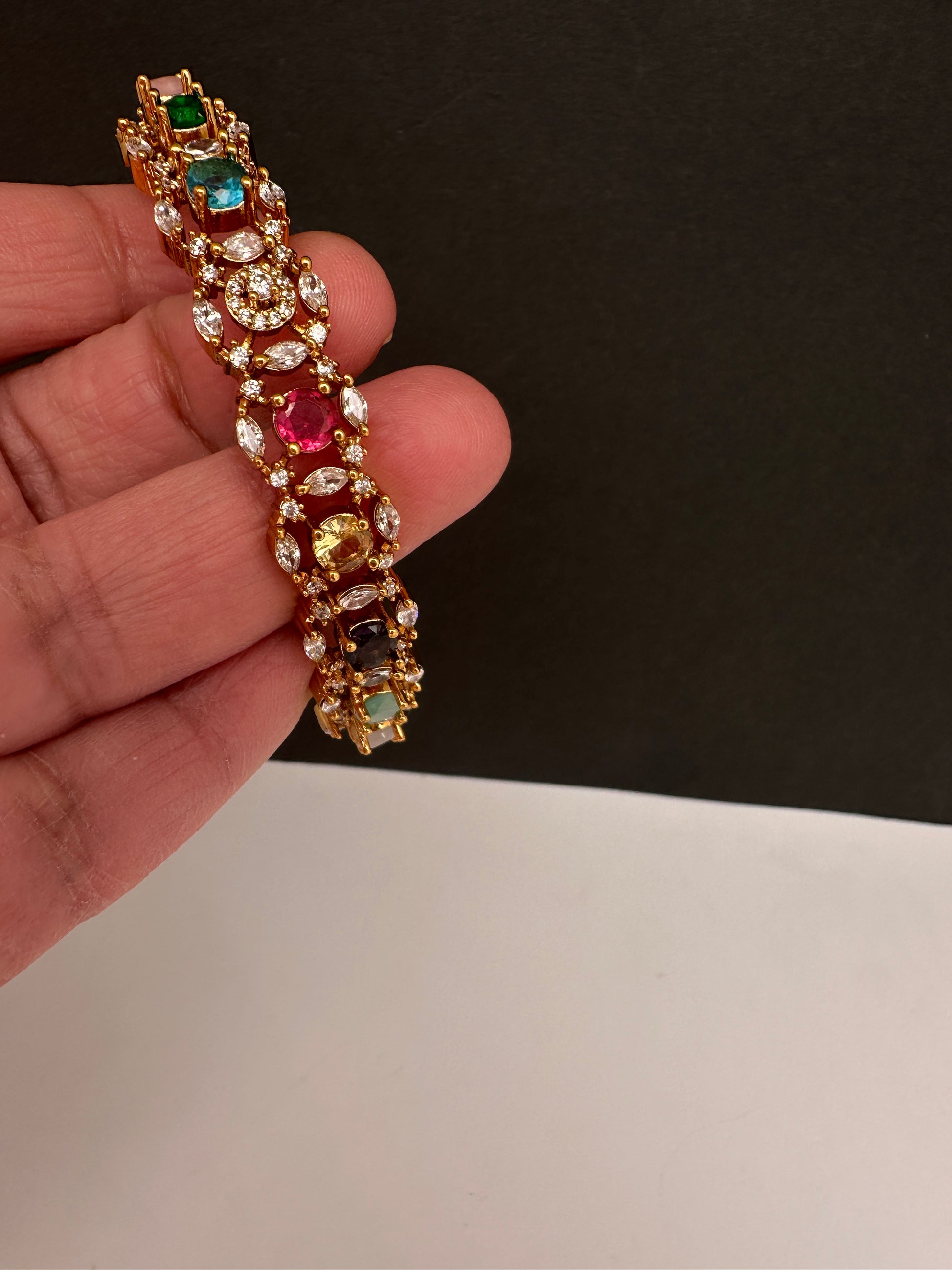 Navratan Multi Color Openable Kada Bracelet - 