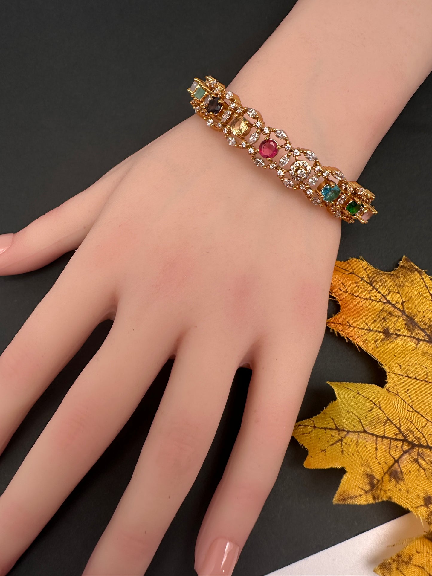 Navratan Multi Color Openable Kada Bracelet - 