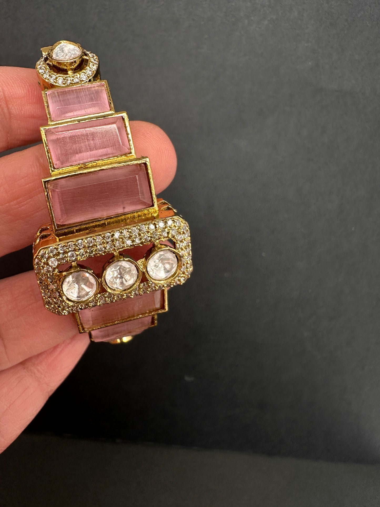 Victorian Moissanite Color Openable Kada Bracelet - Pink
