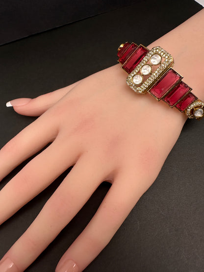 Victorian Moissanite Color Openable Kada Bracelet - Red