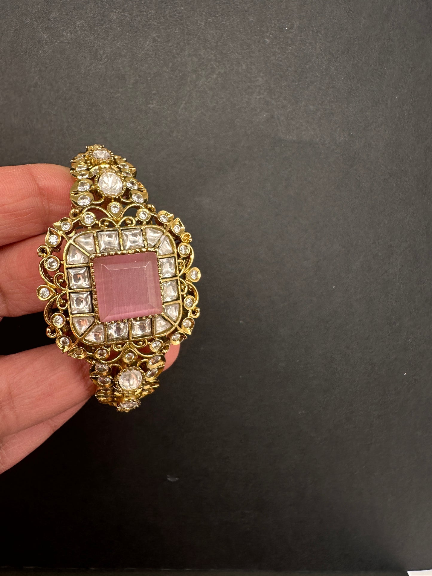 Victorian Moissanite Color Openable Kada Bracelet - Pink
