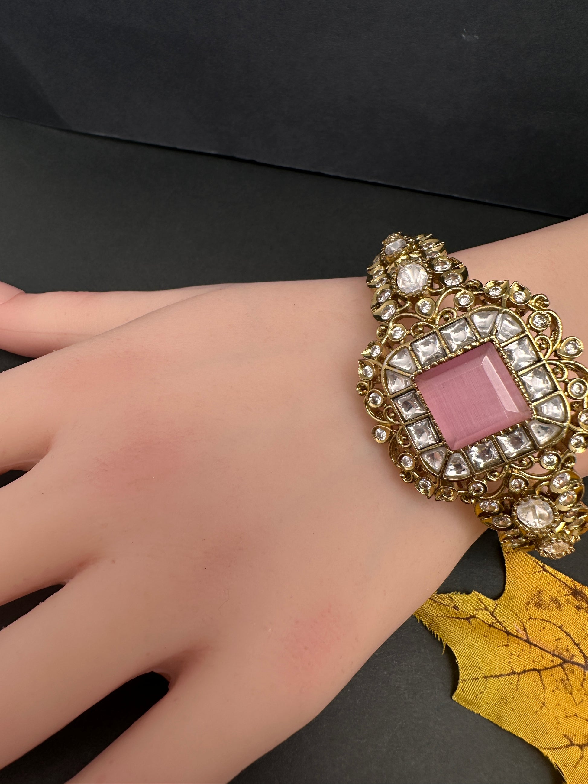 Victorian Moissanite Color Openable Kada Bracelet - Pink