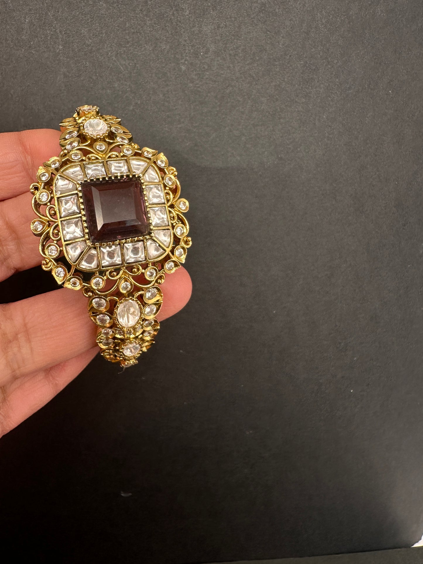 Victorian Moissanite Color Openable Kada Bracelet - Purple
